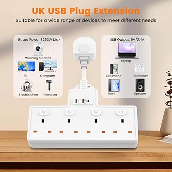 Multi Plug Adaptor, 4 Way Plug Adapter Extension Socket