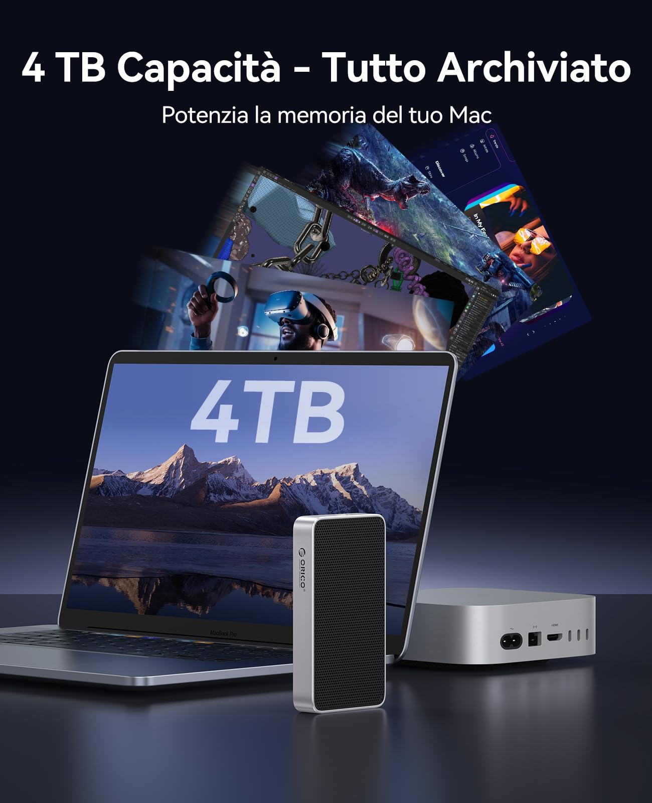 ORICO 80Gbps M.2 NVMe SSD Case Sistema di Raffreddamento Silenzioso Senza Ventola, Compatibile con Thunderbolt 5/4/3/USB4, per MacBook Pro M5 Pro/M5 Max, Mac mini M4 X50