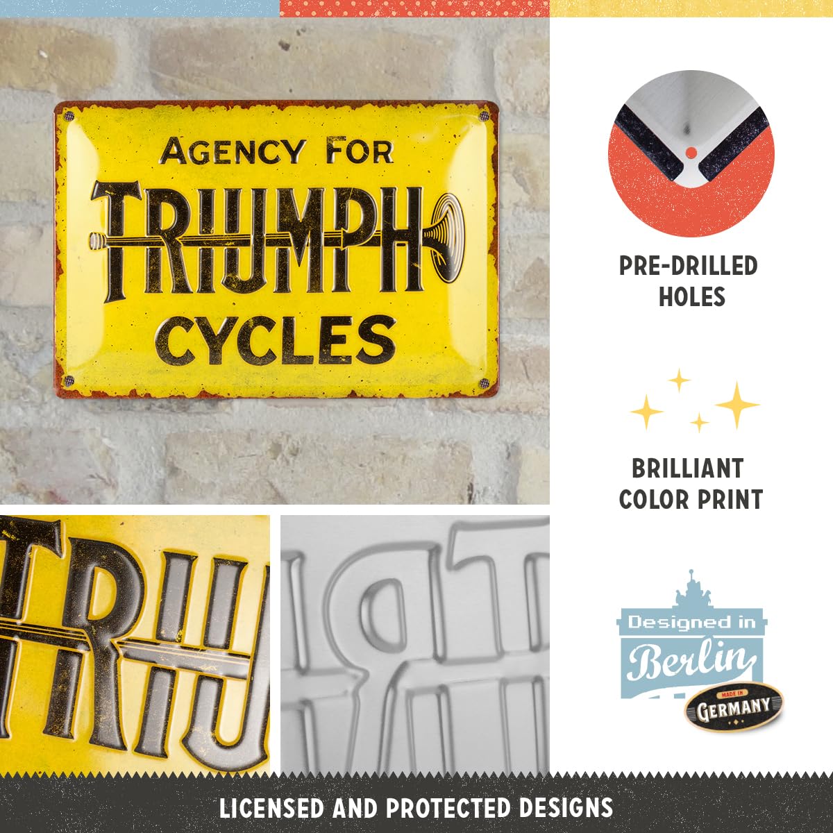 Targa Vintage Triumph Motorcycles In Metallo - 20x30 Cm, Design Retr&ograve;, Idea Regalo Per Appassionati Moto