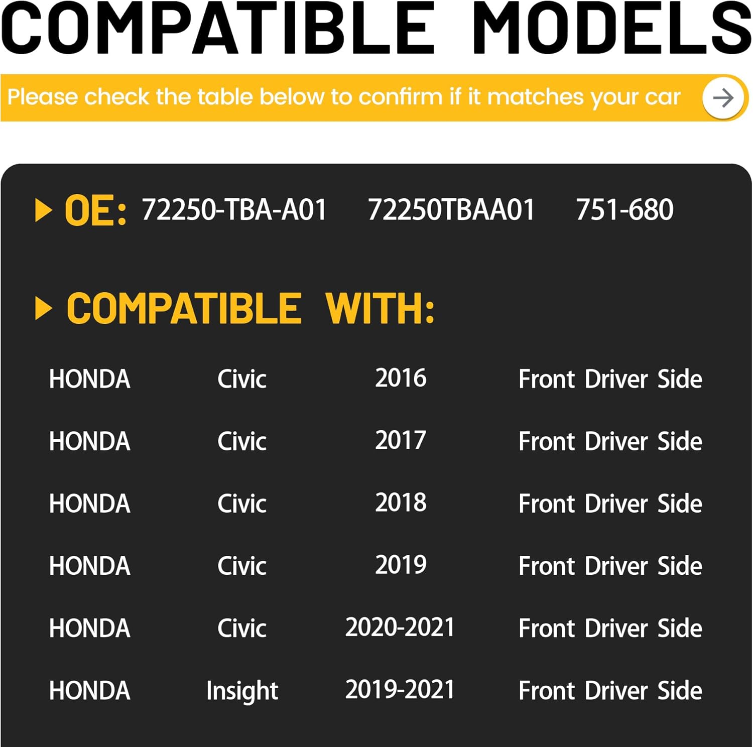 Power Window Regulator with Motor Front Driver Side Compatible with Honda Civic 2016-2021 Sedan, Insight 2019-2021 with Auto-Up, Replaces# 72250-TBA-A01