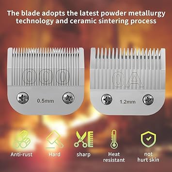 Size 0A/000 Professional Detachable Replacement Ceramic Blades set,compatible with Andis AGC,BDC,BGC,MBG Series,oster Classic 76/Star-Teq/Power-Teq Clippers,Cut Length 1/50 to 3/64-Inch(0.5-1.2 mm)