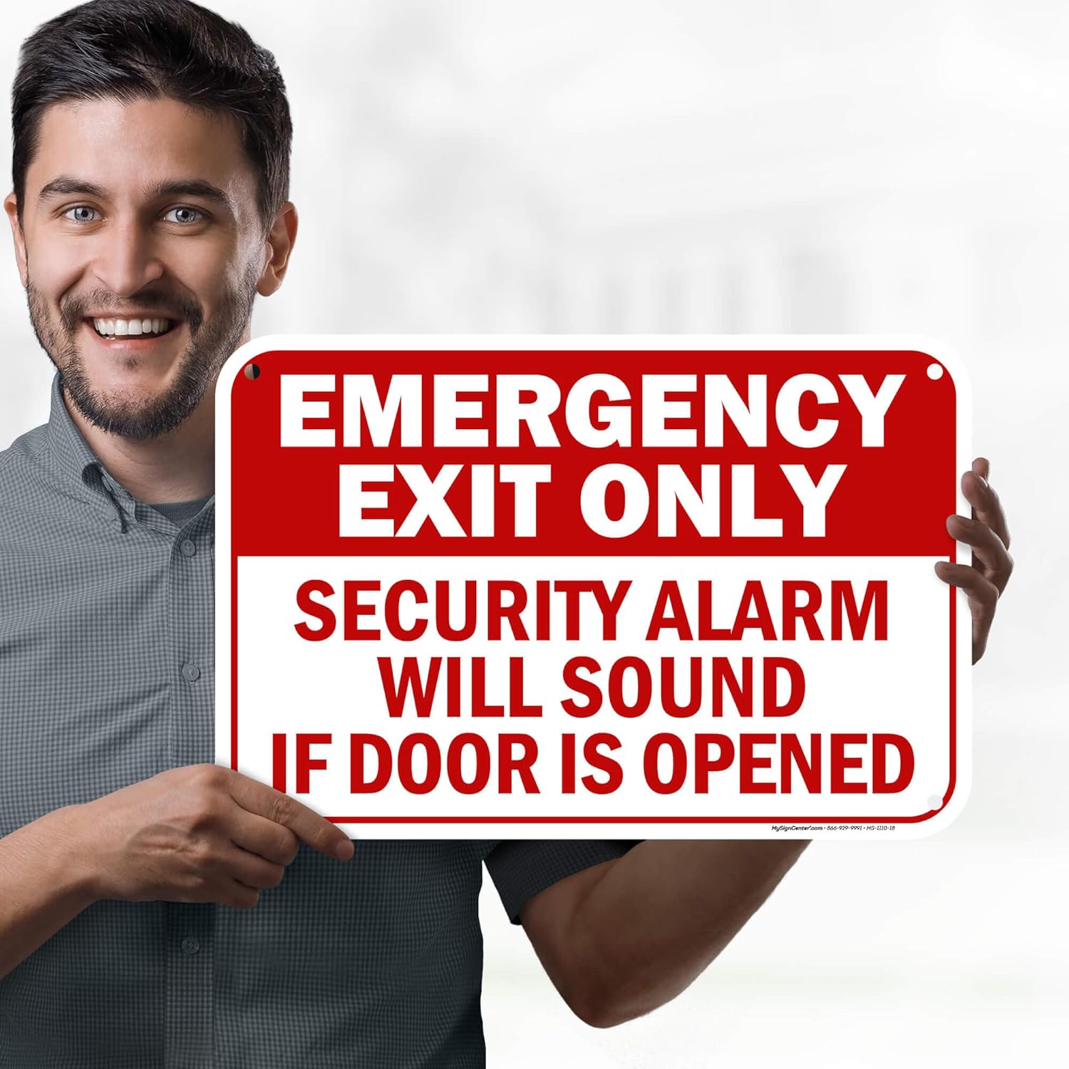 Emergency Exit Only Security Alarm Will Sound if Door is Opened Sign, 12x18 Inches, 55 mil thick HDPE (high density polyethylene), Made in USA by My Sign Center