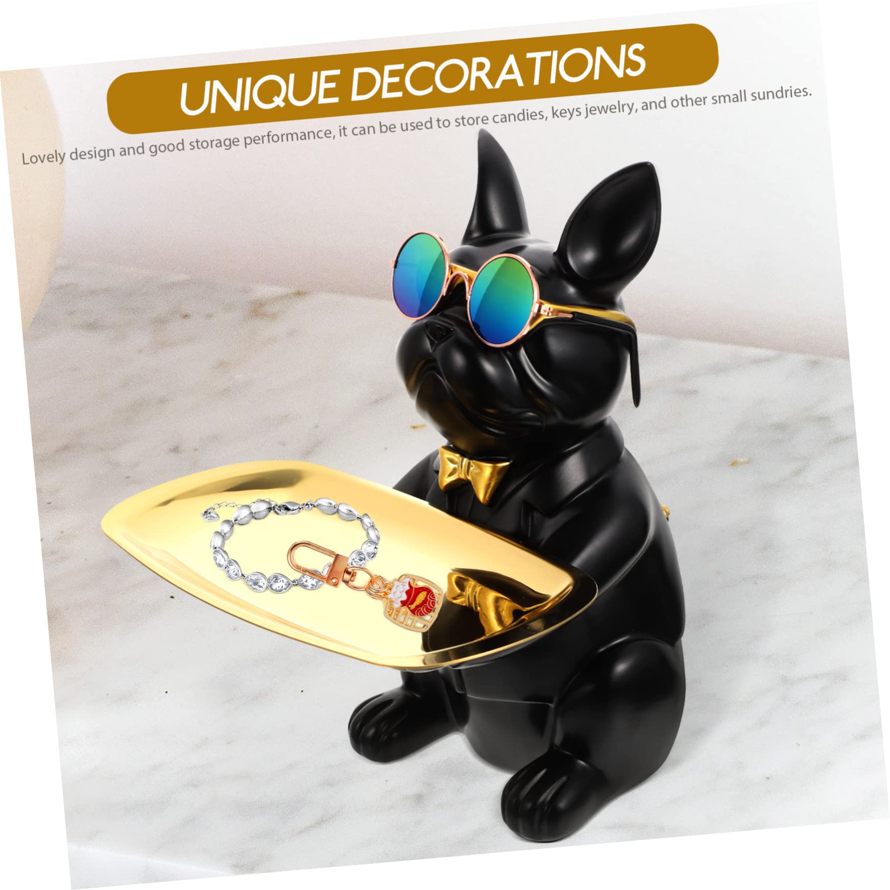 Healvian Bandeja para Llaves Multipropósito y Fácil de Limpiar Forma de Perro de Resina Sintética Negra Adecuado para Decoración Interior y Escritorio