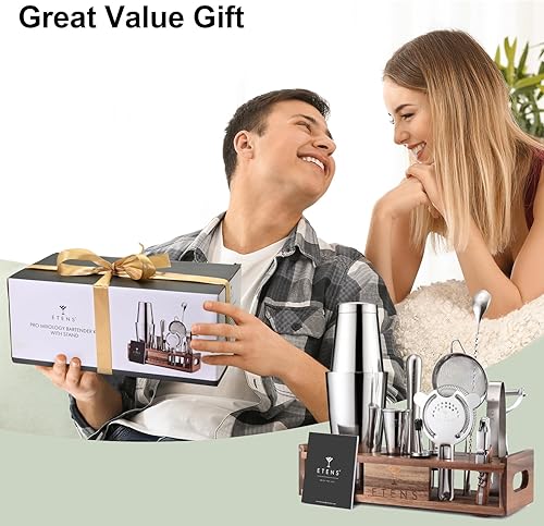 Miniatura 2 de Kit de coctelería de 15 piezas de primera calidad – Juego de coctelera de acero inoxidable con soporte de madera | Juego de herramientas profesional