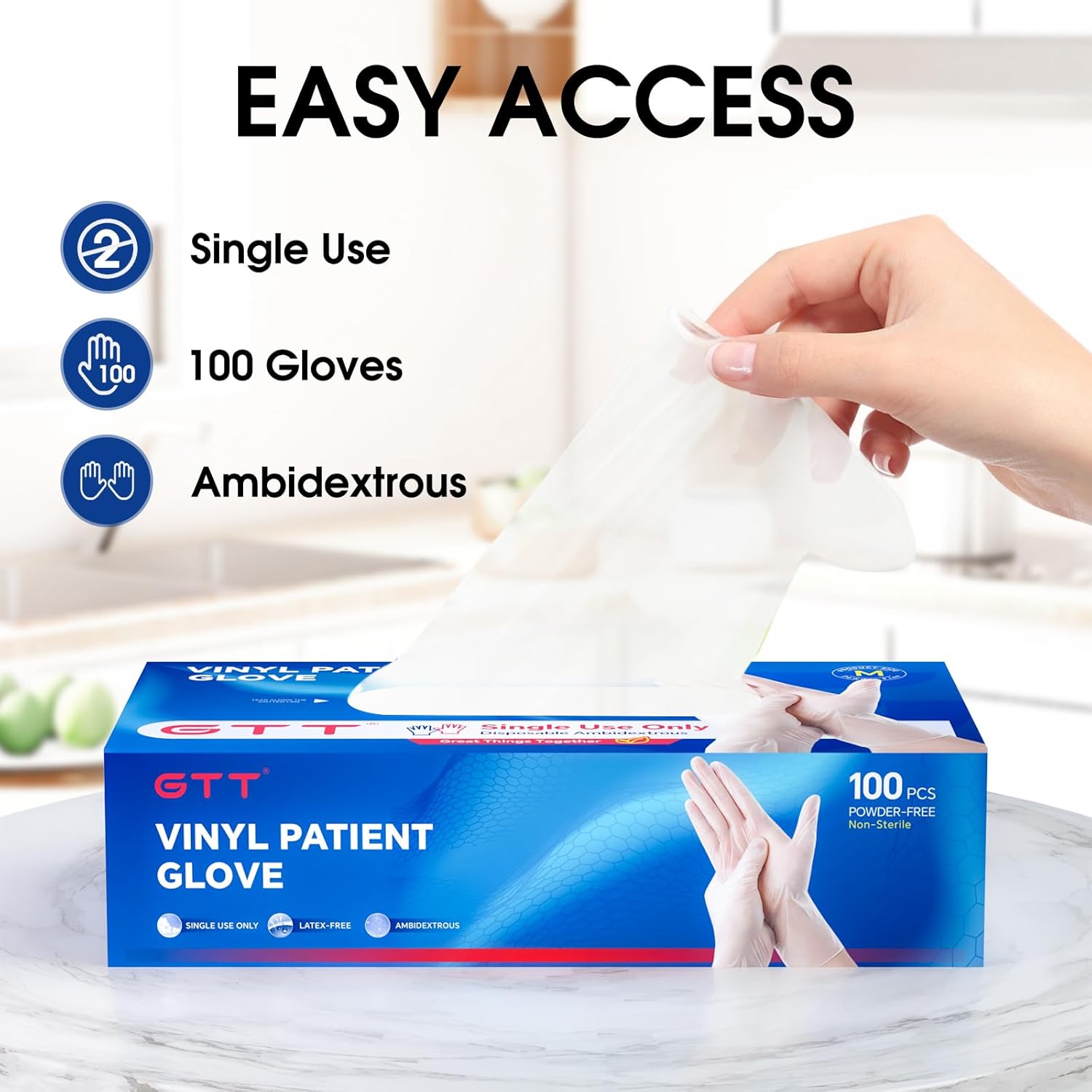 GTT Clear Vinyl Powder-Free Disposable Gloves,Latex-Free Food-Safe Cleaning Kitchen Exam Grade Household &Cleaning 1000 Count