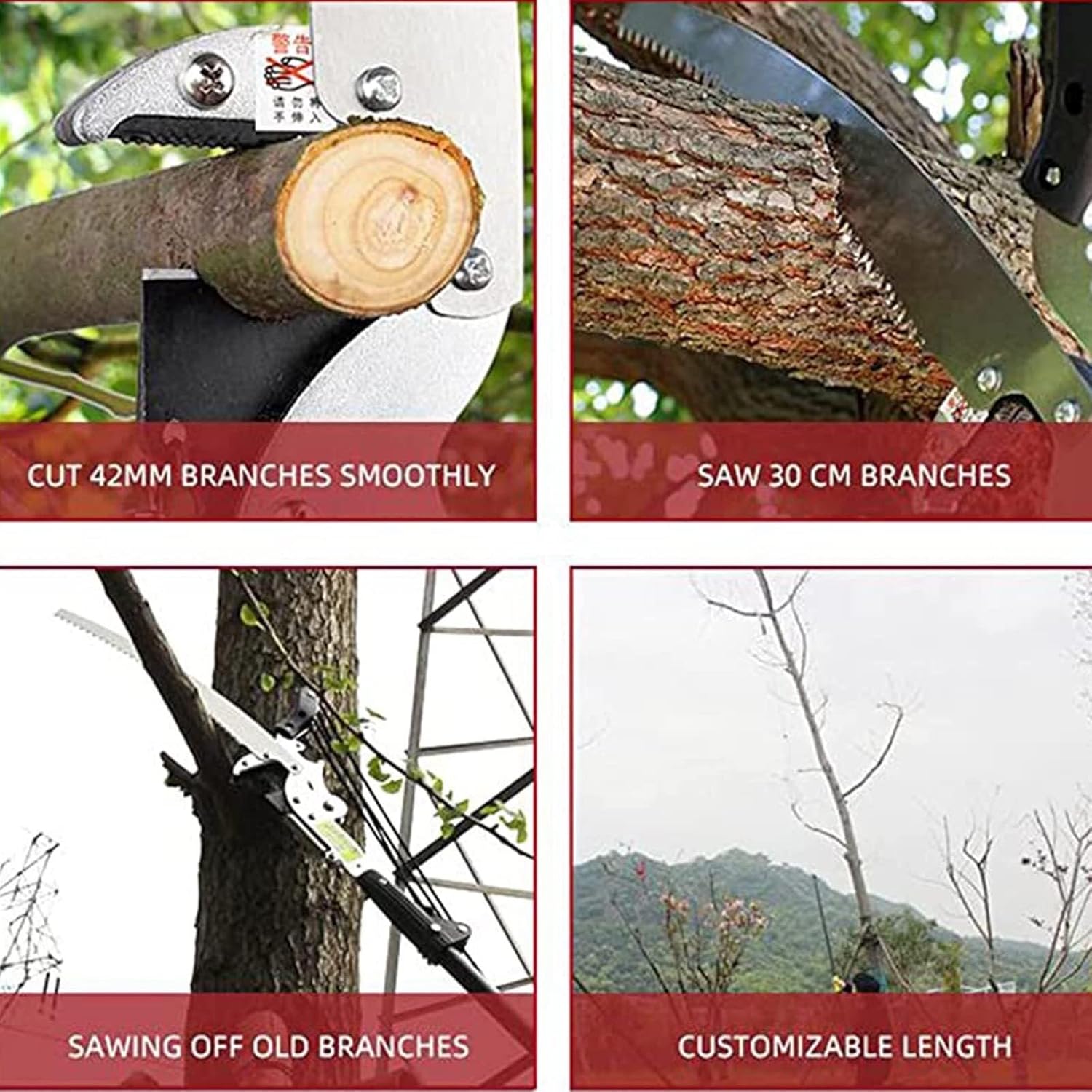 Telescopic Pole Saw Tree Pruners Professional Extendable Pruning Saw Garden Bypass Landscaping Lopper Tools with Steel Blade Saw(7.2m/24ft)