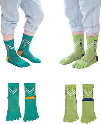 Pursuestar 2 Pairs Five Finger Toe Socks Breathable Seperated Sports Socks for Boys Girls Kids Teens 6-15 Years