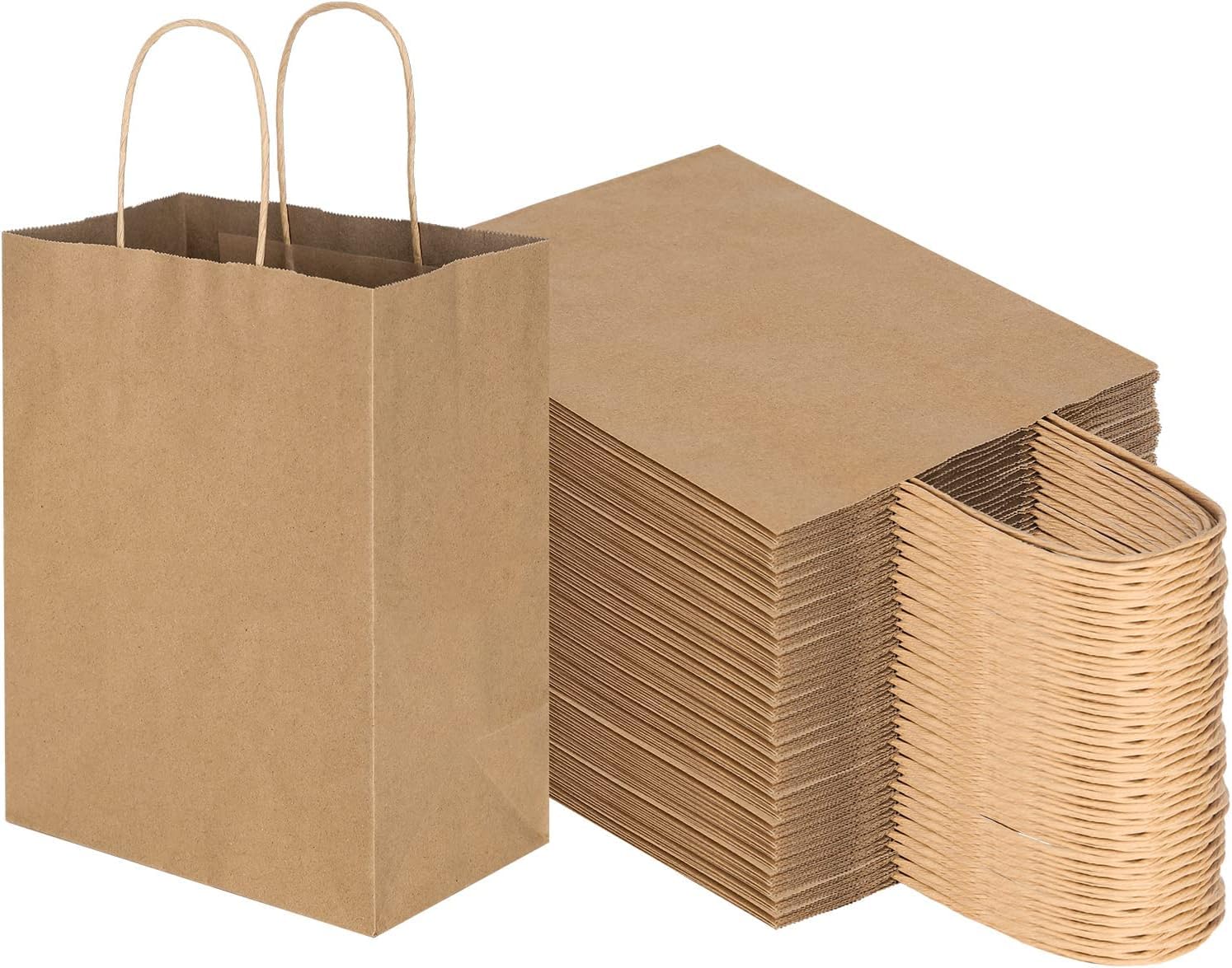 Fohome 50 Pieces Kraft Paper Bags Craft Shopping Takeaway Gift Bag Carrier Bags with Handles for Party Favor, Packaging, Customization, Carry Retail Merchandise Wedding (M)