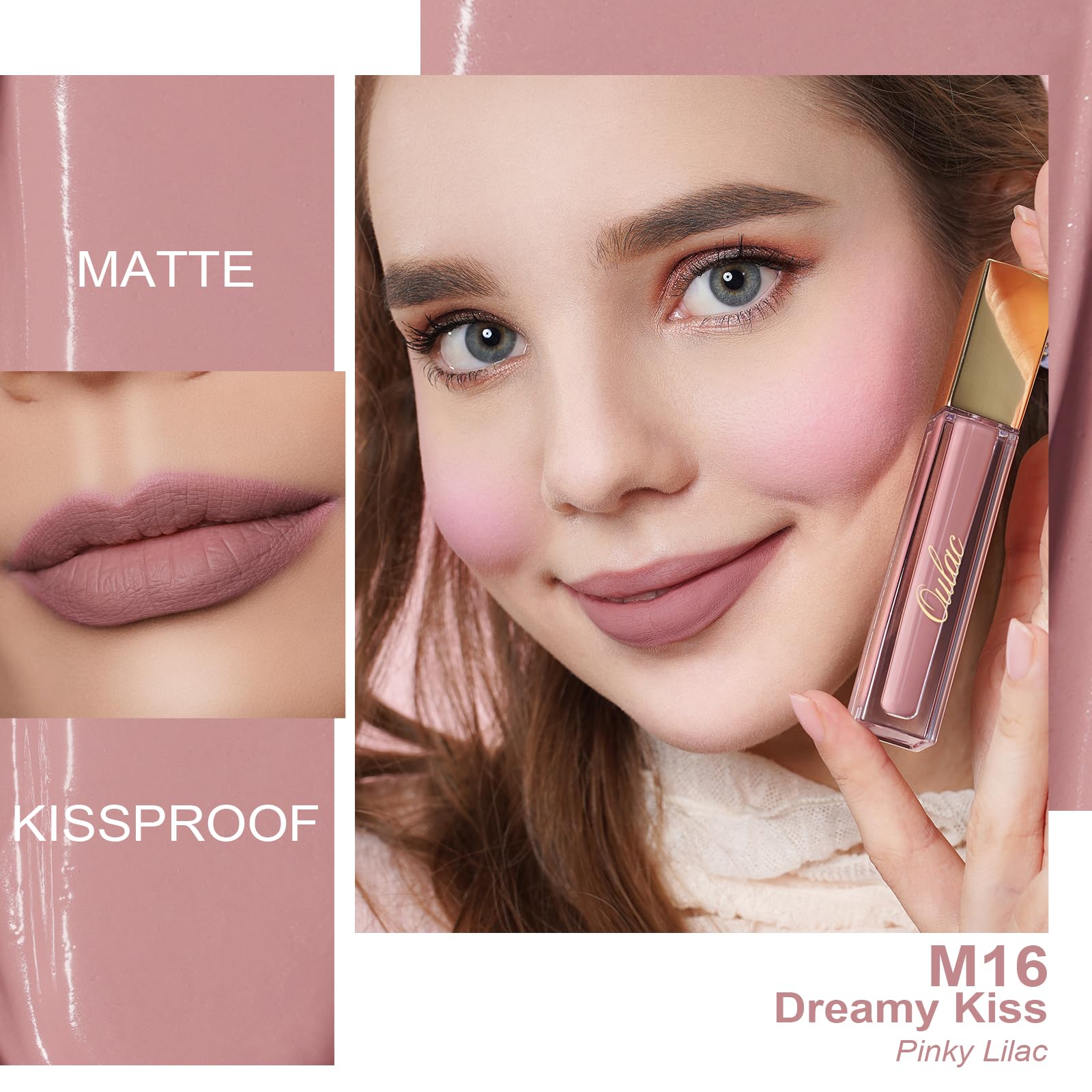 Oulac Matte Liquid Dark Red Lipstick for Women, Long Lasting Lip Stain, Waterproof Highly Pigmented Creamy Formula Lipstick with Vitamin E, Vegan, 4.5ml (M18) — view 92