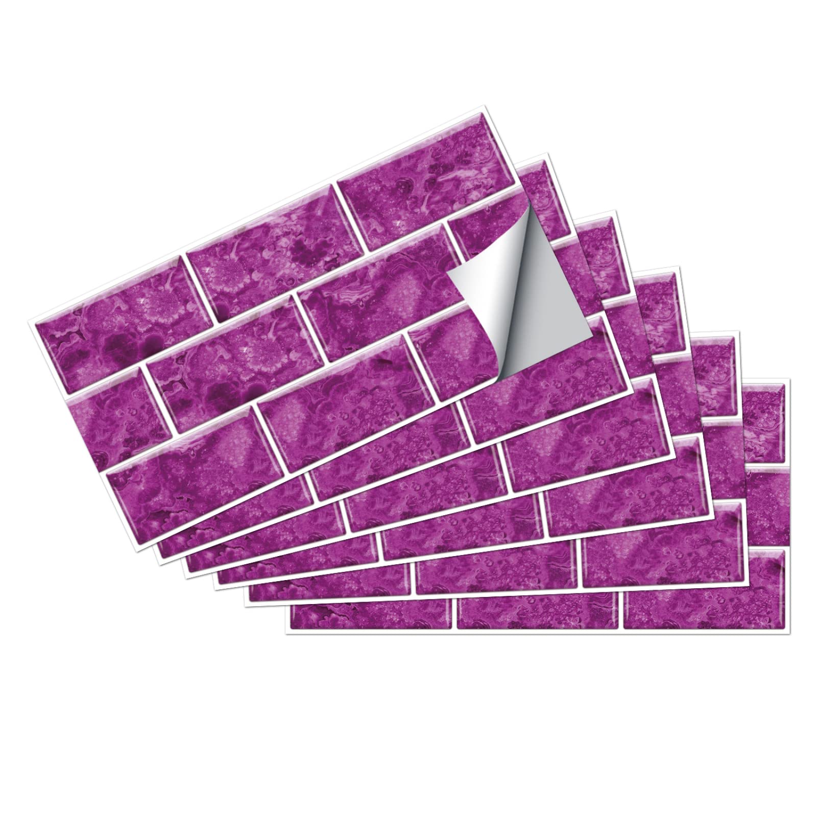 Stickers carrelage Effet marbre Violet, adhésifs en PVC, résistants et imperméables, pour Murs, sols et Cuisines/salles de Bain, 15 x 30 cm (Lot de 12).