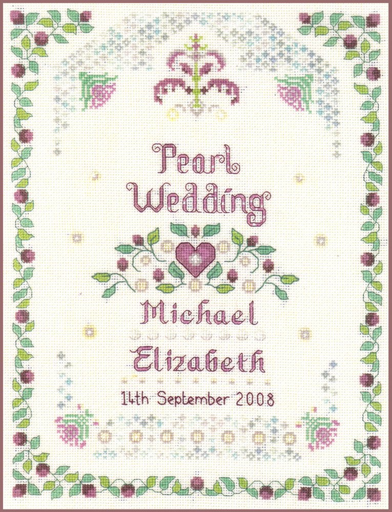 Lifetime Samplers Pearl Wedding Anniversary Sampler - Complete Cross Stitch kit on 14 aida with Clear Colour Chart