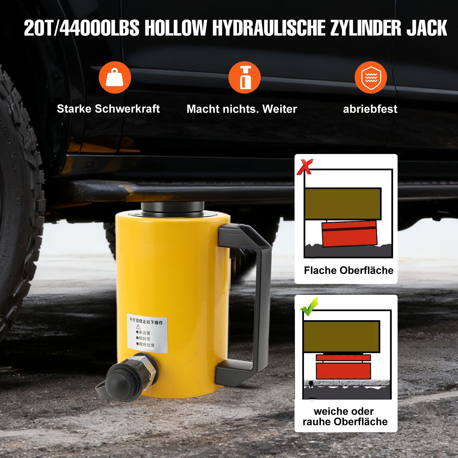 20 Ton Hohlzylinder, Hohlkolbenzylinder, Ø28mm, Hub 50mm, Einzelwirkender Hydraulikzylinder Jack Tragbarer Hydraulische Hebezylinder Hydraulischer Zylinderheber 44000LBS