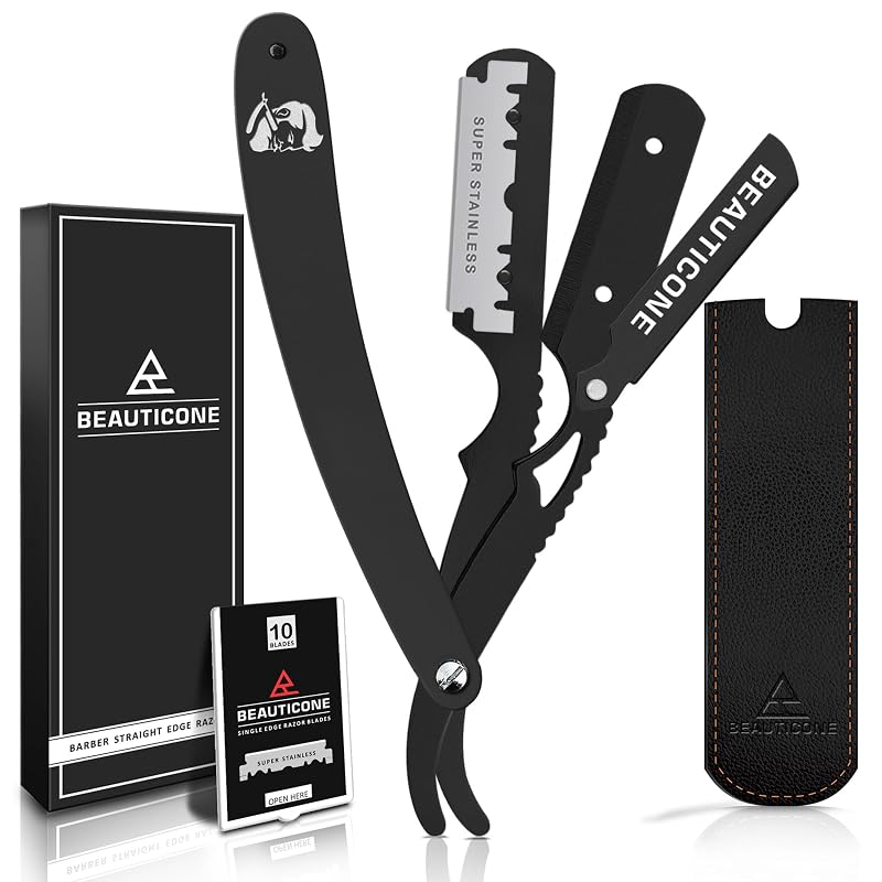 Navalha de barbear BEAUTICONE em aço inoxidável, preta