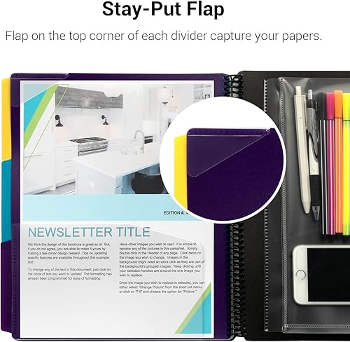 Miniatura 5 de Organizador de proyectos de polietileno de 12 bolsillos, carpeta de proyectos en espiral, carpeta de múltiples bolsillos, tamaño carta, bolsa de