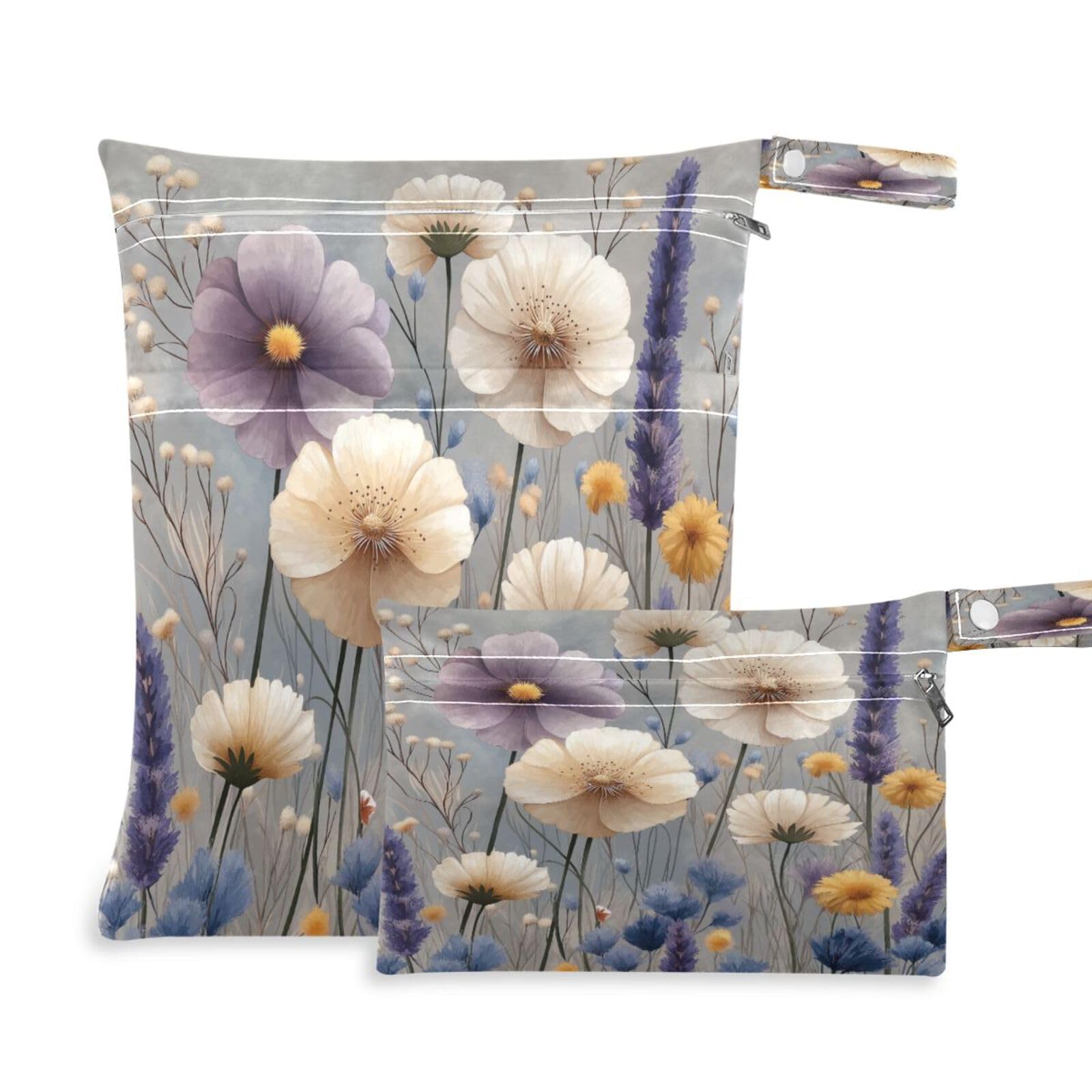 ATTX Spring Flowers Wet Dry Bags 2-Pack - Reusable Cloth Diaper Storage for Travel, Beach & Gym | Multi-Use Waterproof Bags for Swimsuits, Baby Clothes, Sports Gear#259