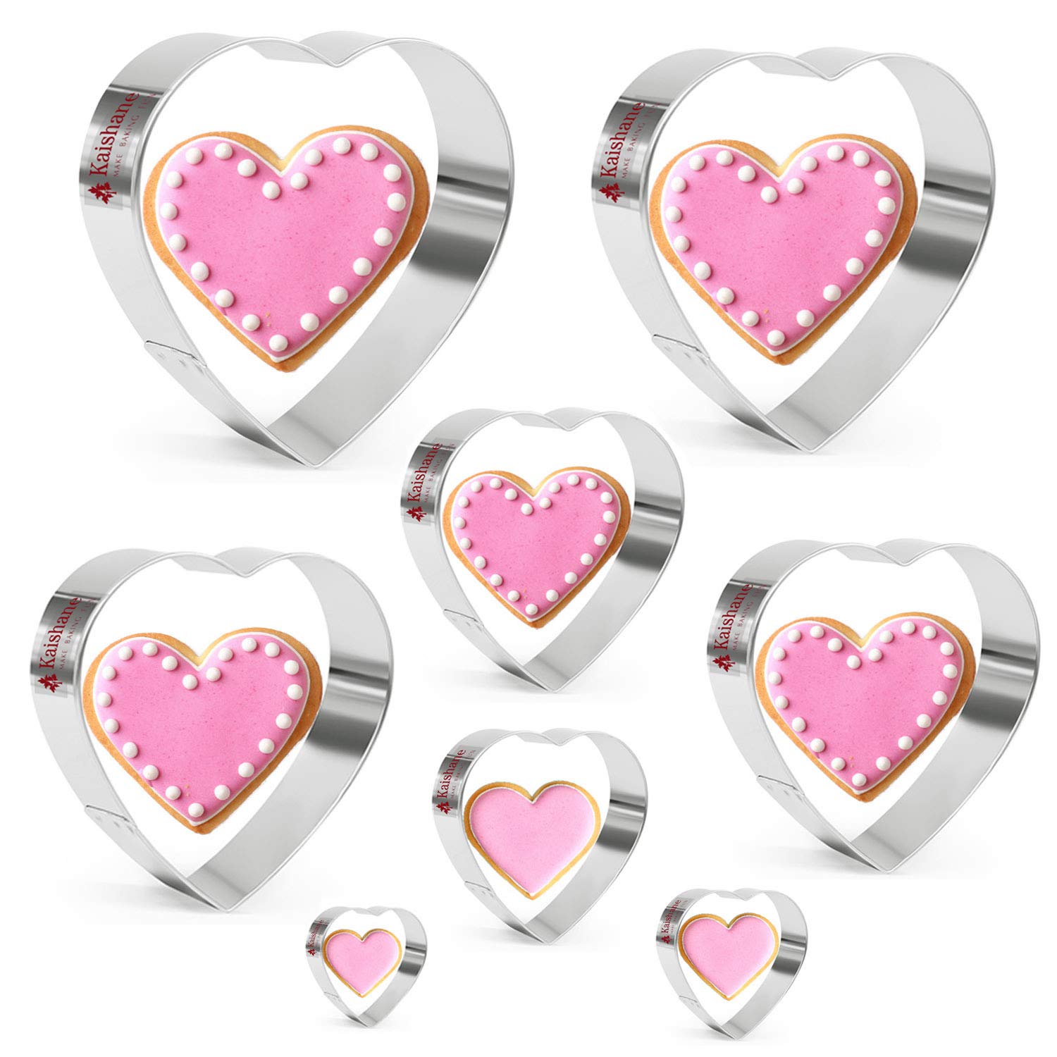 KAISHANE8 Pieces Heart Cookie Cutters Stainless Steel Heart Shape Biscuit Pastry Cutter for Baking (3.15",2.76",2.36",2",1.57",1.38",1.1",0.59")