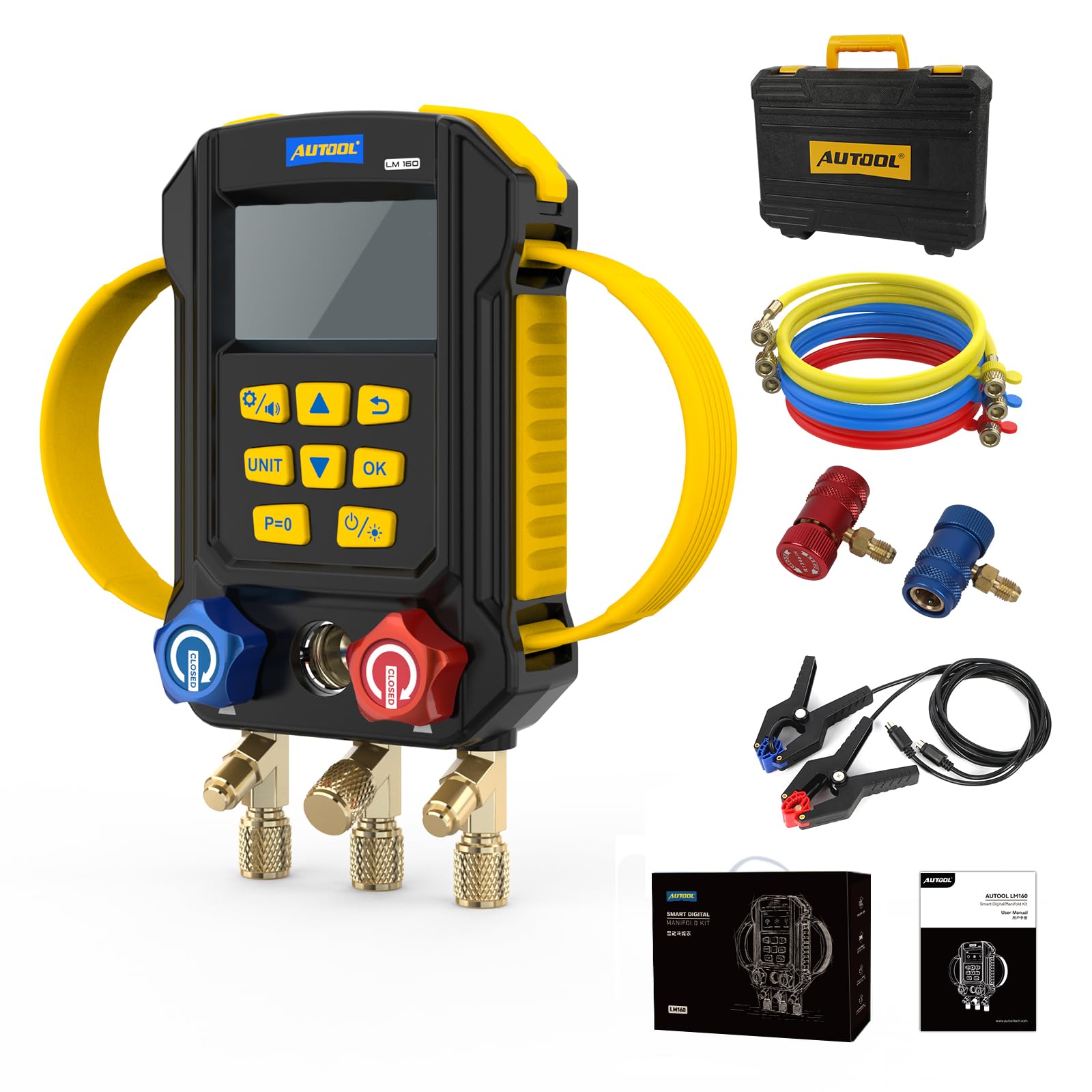 AUTOOL Digital Manifold Gauge,HVAC 95 Refrigerant Recharge Kit,Vacuuming Hvac Gauges,HVAC Pressure,Air Tightness Test,HVAC Digital Gauges Compatible with R1234YF R134A and R404A Refrigerants, LM160