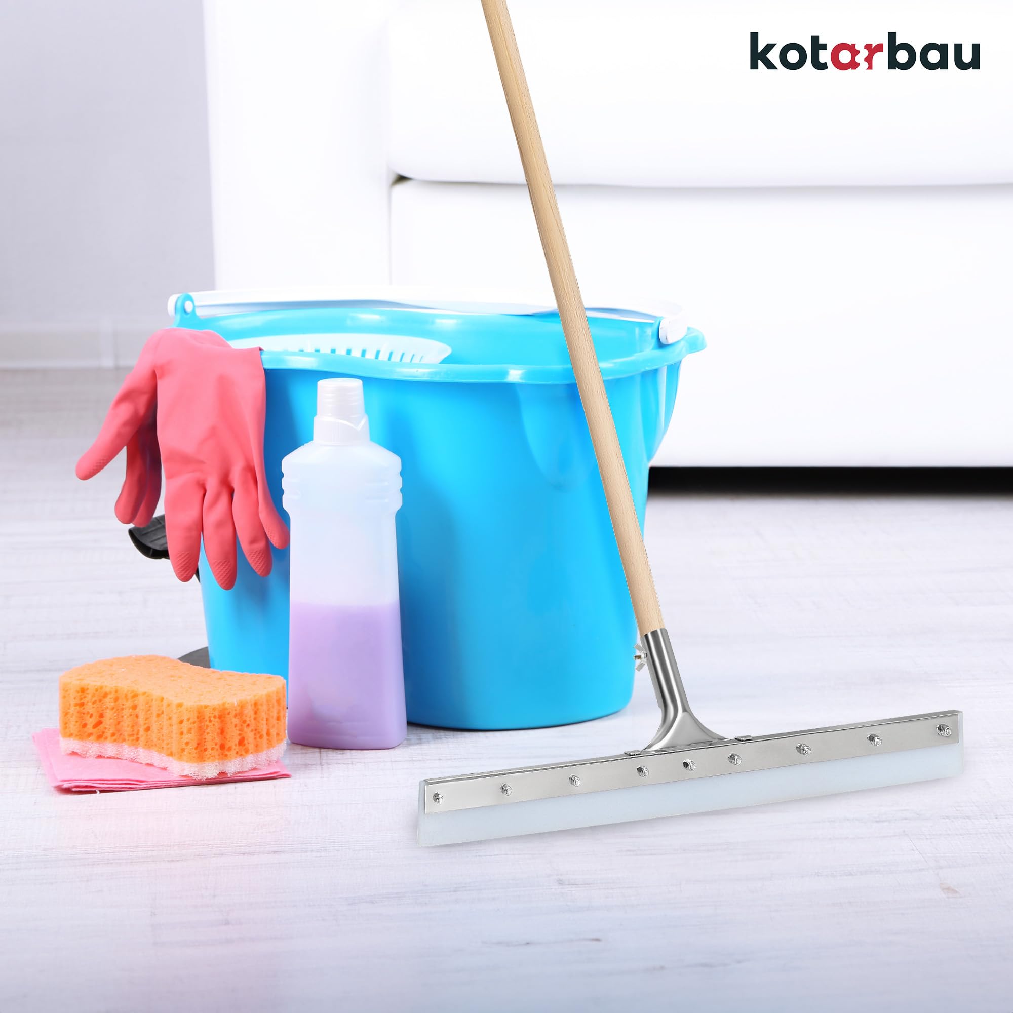 KOTARBAU® Ściągacz Silikonowy - 59 CM - Ściągaczka do Wody - Guma do Ściągania Wody z Podłogi Posadzki - Metalowa - Trzonek Drewniany - 150 CM