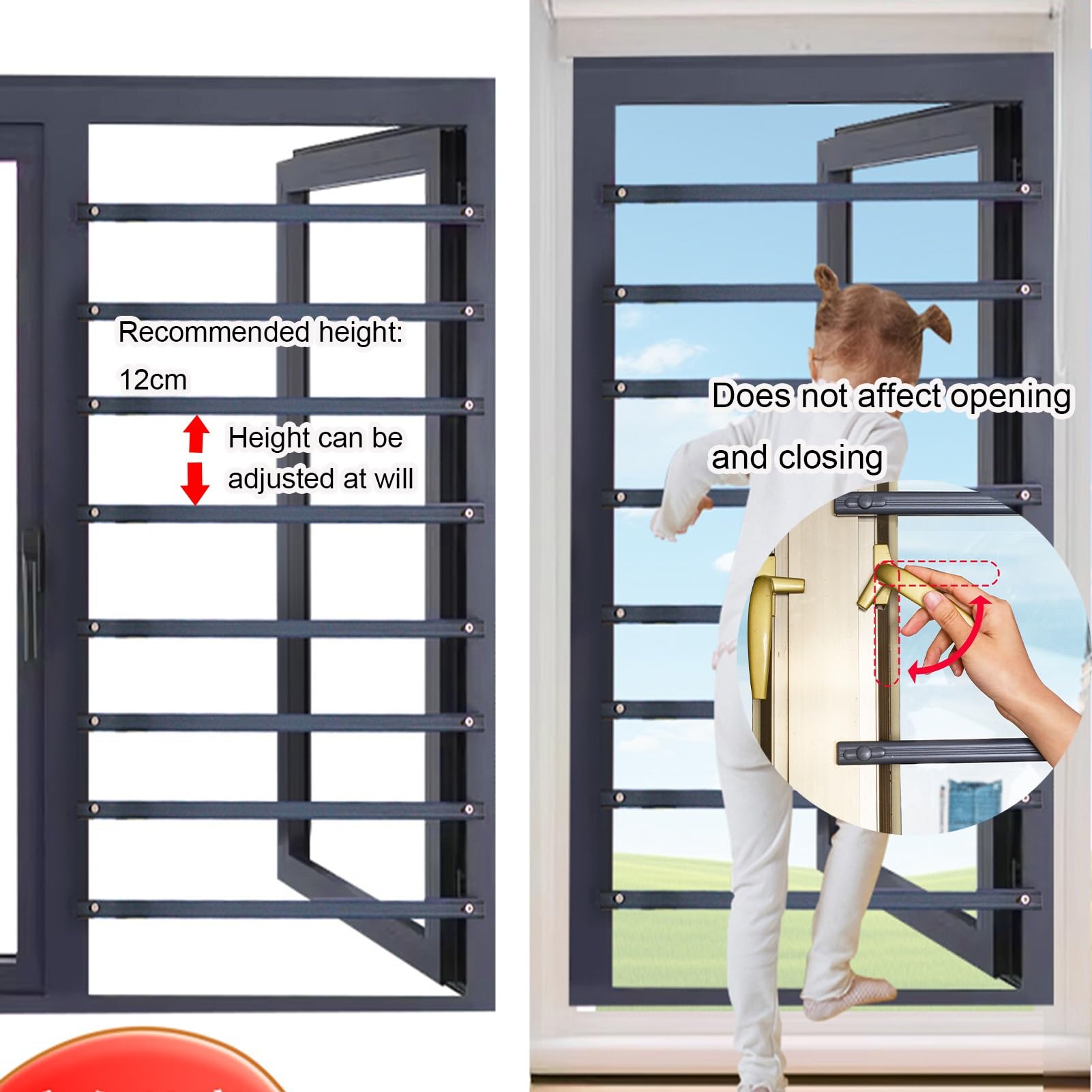 Barras de seguridad de aluminio para ventanas anticaídas para dormitorios y salas de estar, bloqueadores temporales de ventanas para seguridad infantil, ajustables, 120 cm de longitud