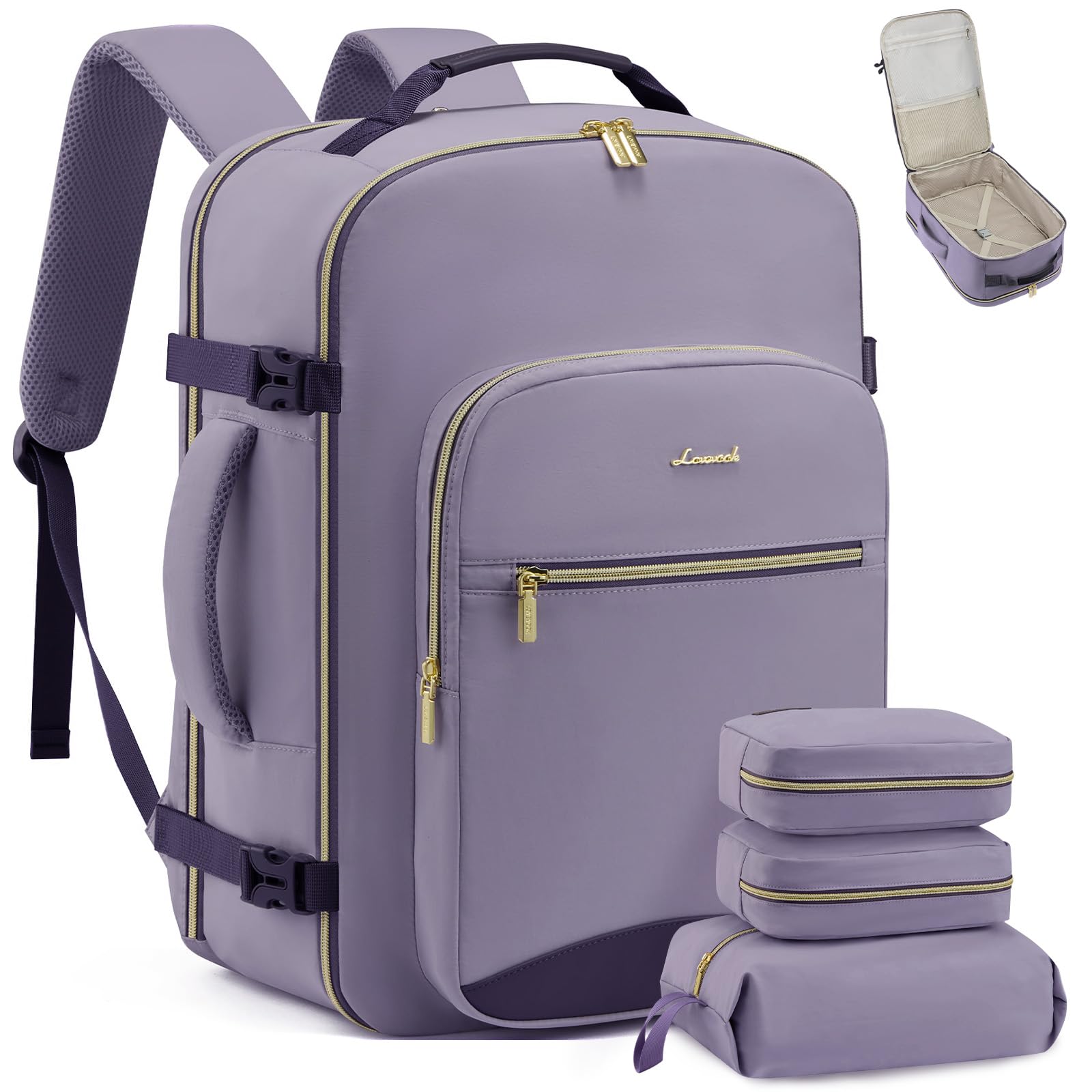 LOVEVOOK 50L Travel Backpack Flight Approved Carry on Backpack,3 Packing Cubes,Waterproof Personal Item Travel Bag,TSA Carry on Luggage Suitcase Travel Essentials,Gifts for Women &amp; Men,fits 18" Laptop