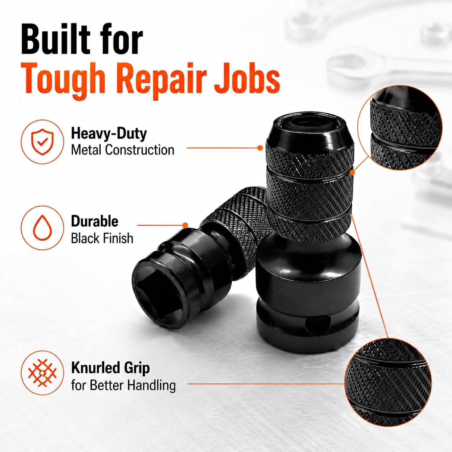 1/2" to 1/4" Hex Socket Adapter, 2-Pack for Impact Tools | Ratchet, Wrench & Impact Tool Compatible | Black Finish | Quick Release thumbnail