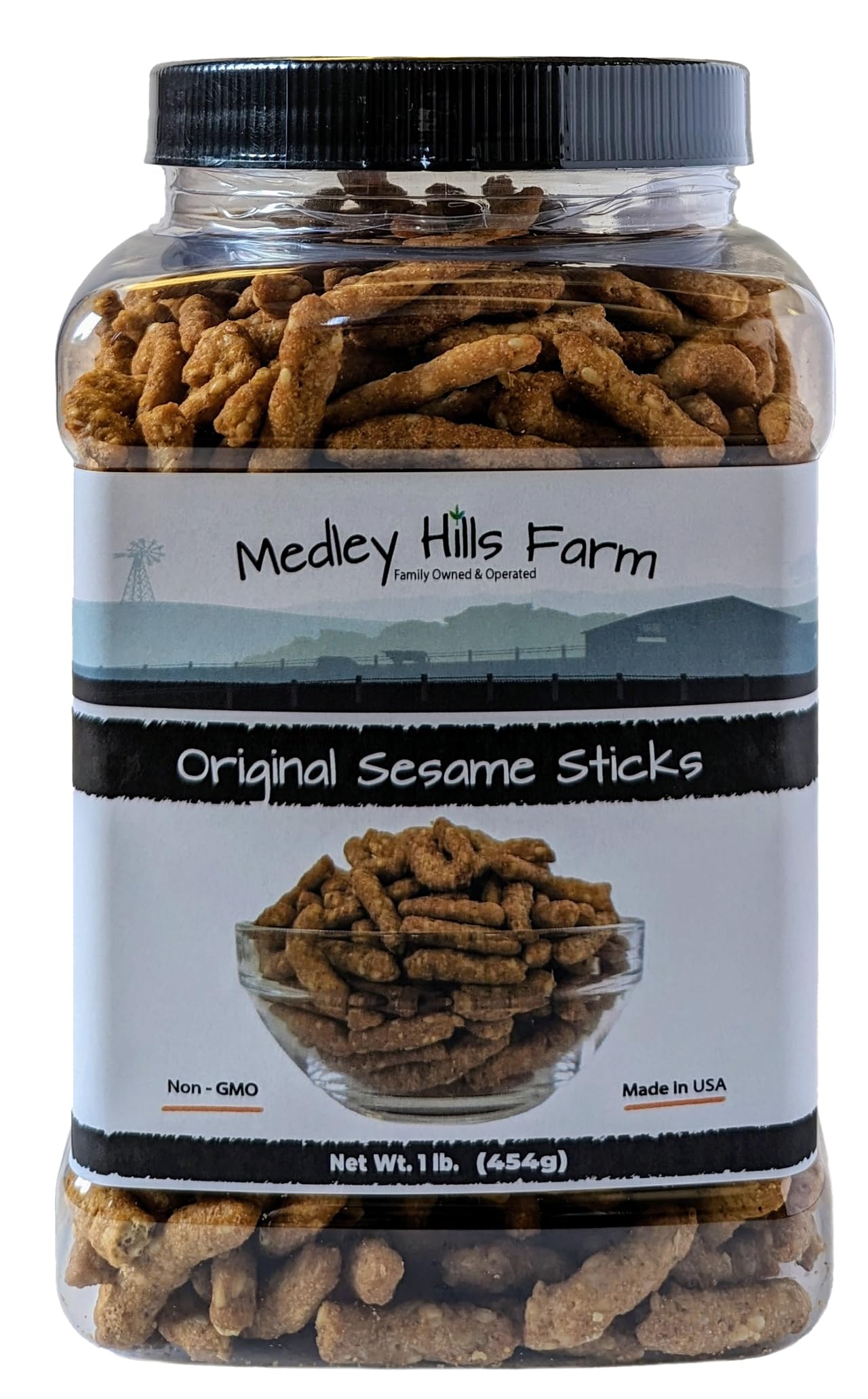 Sesame Sticks Original 1 lb. By Medley Hills Farm in Reusable Container - Delicious and Fresh Sesame Sticks Snacks - Ideal for Midday Snacking