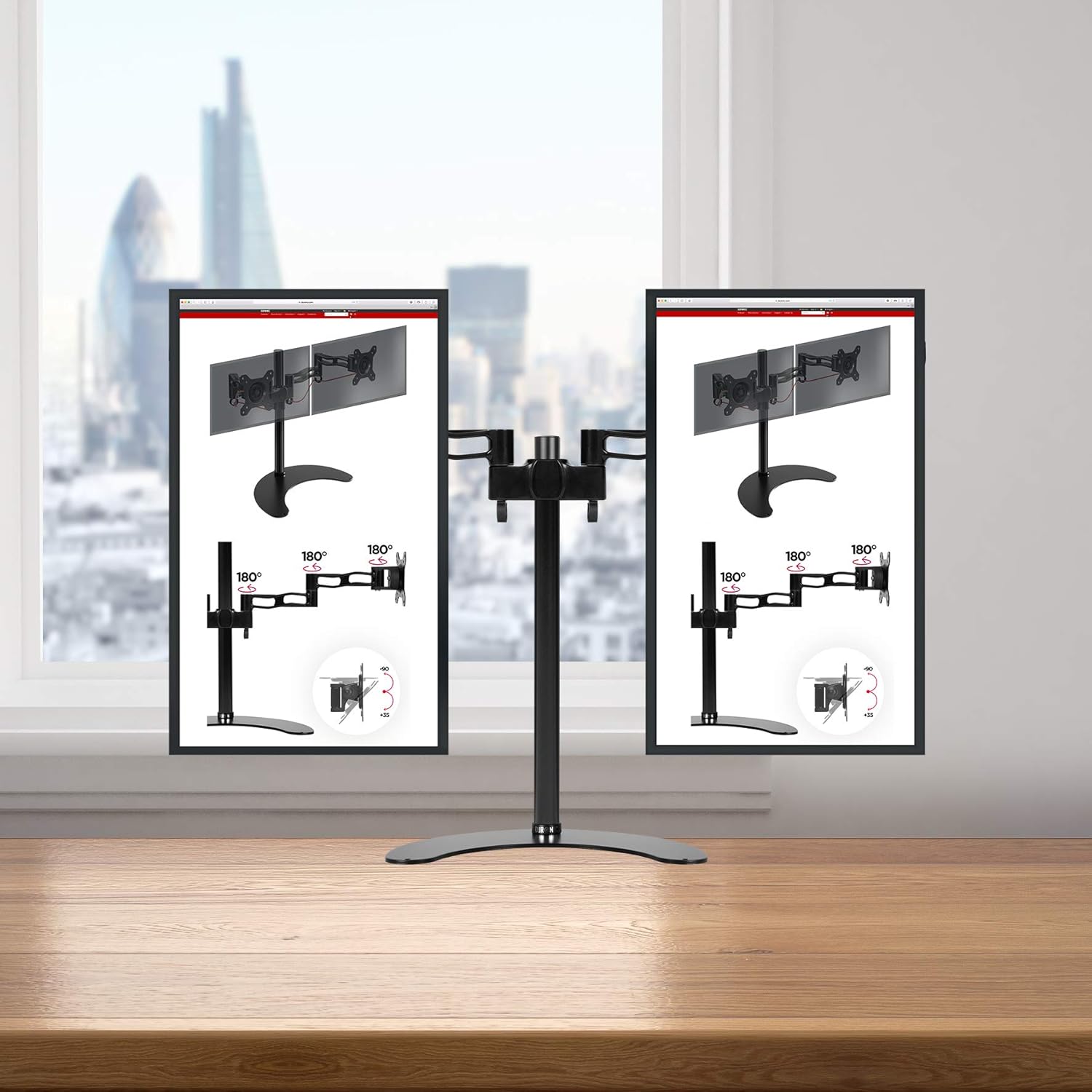 Duronic Monitor Arm Stand DM35D2 | Freestanding Double PC Desk Mount | Aluminium | for Two 13-27 inch LED LCD Computer or TV Screens | VESA 75/100 Brackets | Tilt +15°/-15°, Swivel 180°, Rotate 360°