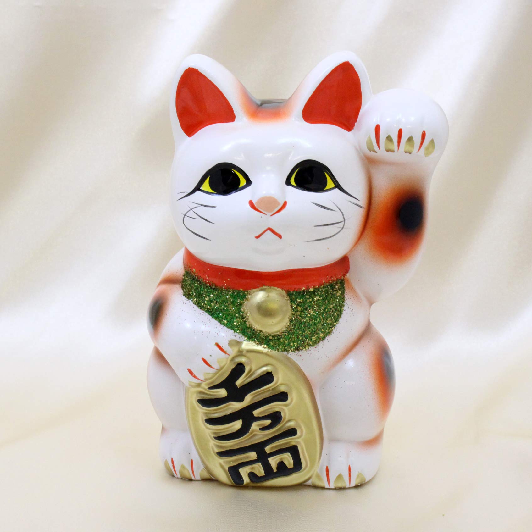 Amazon.co.jp: 日本製 招き猫 常滑焼 5寸 左手 (約15cm) 白【商売繁盛