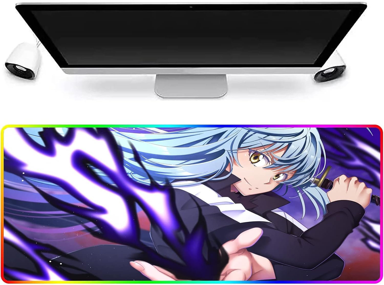 Gaming Mouse Pads Anime Rimuru Tempest RGB Gaming Mouse Pad Large Led Computer Mouse Mat XXL Keyboard Desk Pad Smooth Surface Speed Gaming Mat 900X400Mm image 3