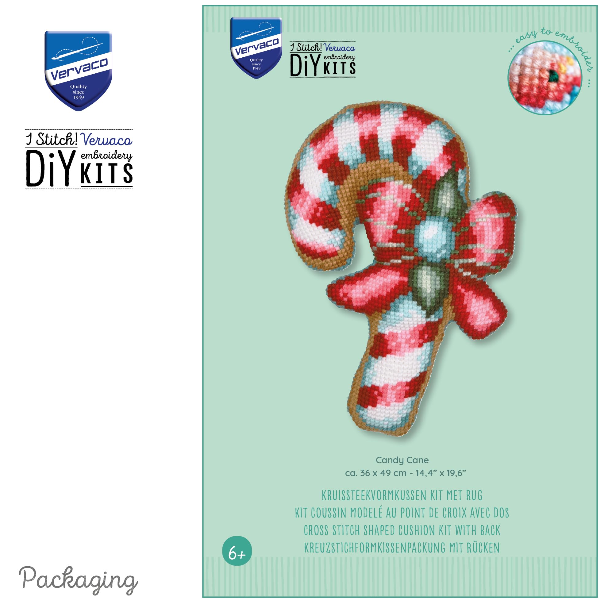 VERVACOZestaw do Haftu Krzyżykowego Poduszka z TyłemCUKIERKI Kanwa z Nadrukiem 36 x 49 cm Gruba Włóczka Akrylowa Zrób to Sam Dekoracja Domu DIY Cross Stitch Kit