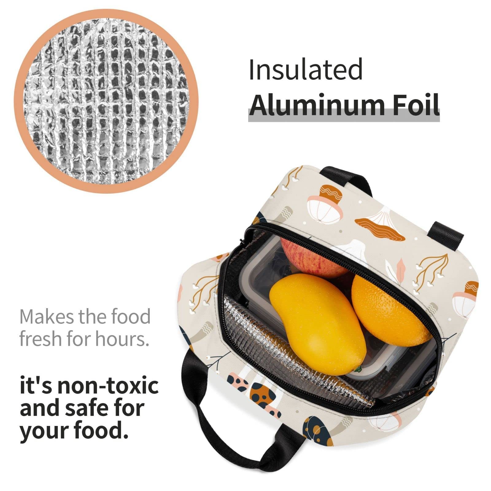 Gianlaima Borsa Termica Pranzo Con Funghi Psichedelici – Design Hippie Boho, Leggera Con Tasche E Fibbia Staccabile - 3