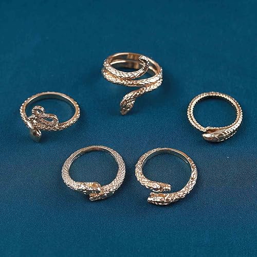 Miniatura 6 de Juego de anillos vintage para nudillos de serpiente, anillos de serpiente apilables dorados, punk medio abiertos, anillos de serpiente góticos,
