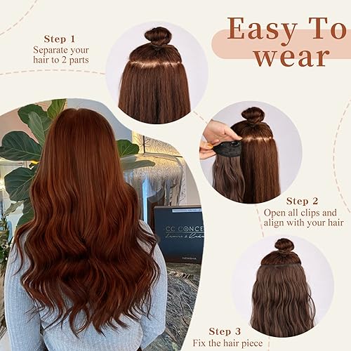 Miniatura 8 de Extensiones de cabello con clip, 20 pulgadas, extensiones de cabello rojo cobre para mujer, 4 piezas, extensiones de cabello rizado con clip,