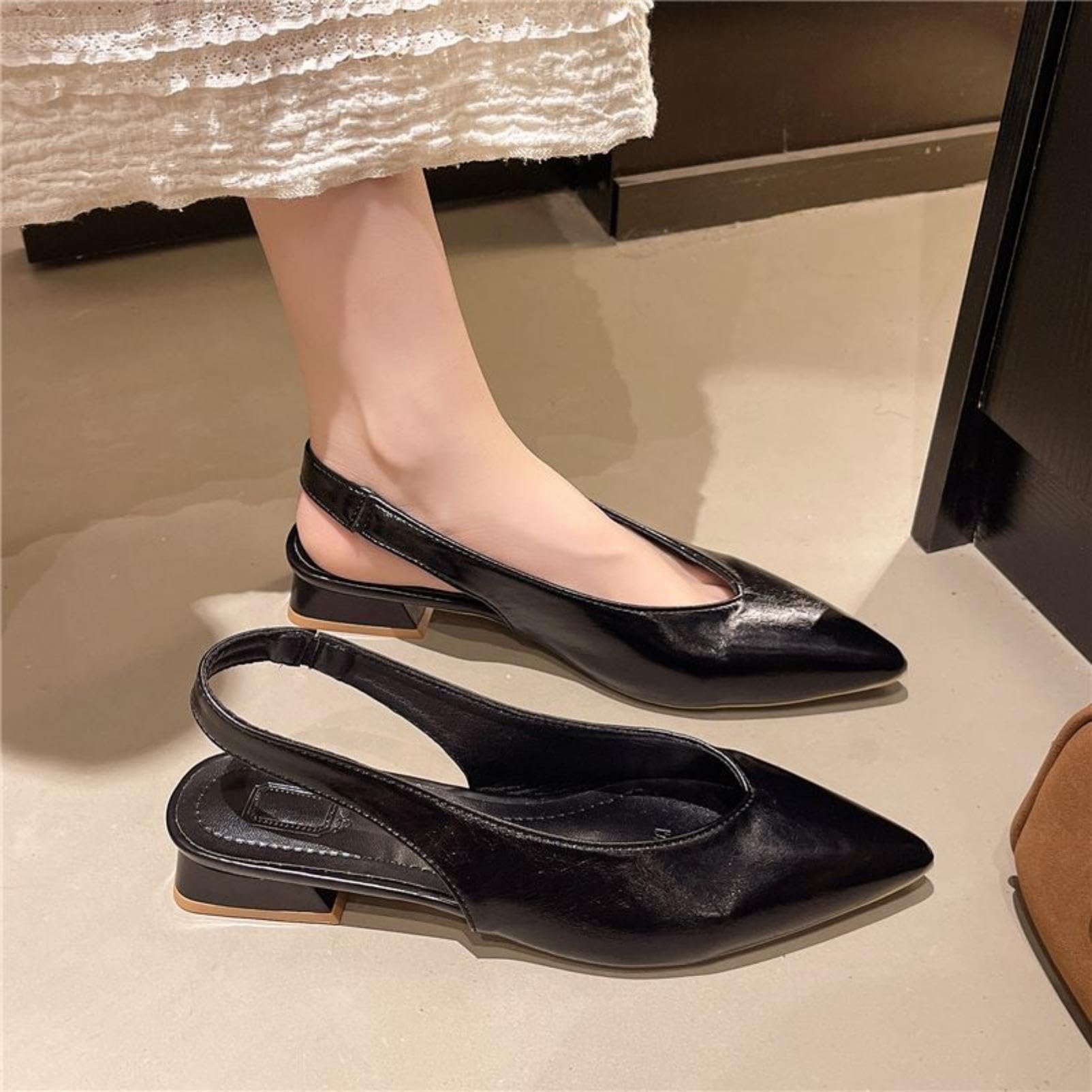Generico Décolleté Punta Affusolata Slingback Tacco Blocco Basso Fibbia Regolabile