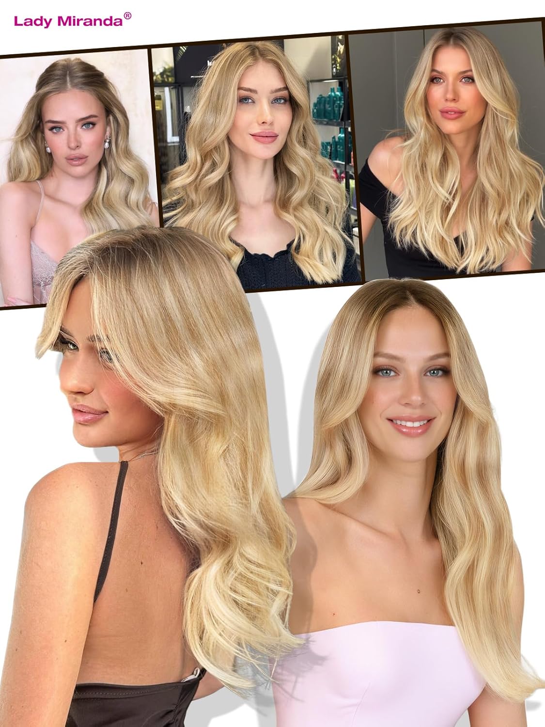 LADY MIRANDA OVO Double Weft Human Hair Extensions 20 Inch 8Pcs 100g Weft Hair Extensions Human Hair Invisible PU Skin Weft Real Hair Extensions with Micro Beads (18/613, 20 Inch)