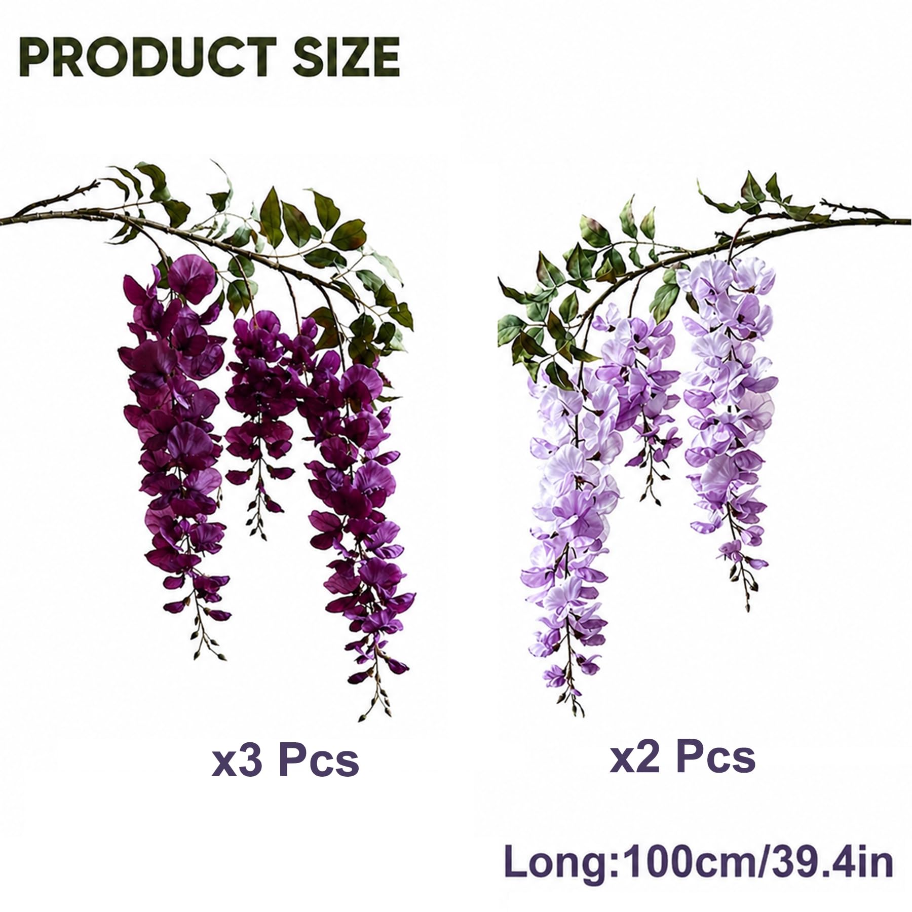 100cm Wisteria Sztuczne Kwiaty Jedwabne Bukiet Sztucznych Kwiatów Sztuczne Kwiaty Gałęzie Wisteria Kwiat Do Domu Na Wesele Przyjęcie Dekoracyjna Aranżacja Multi-colored,5 Pcs