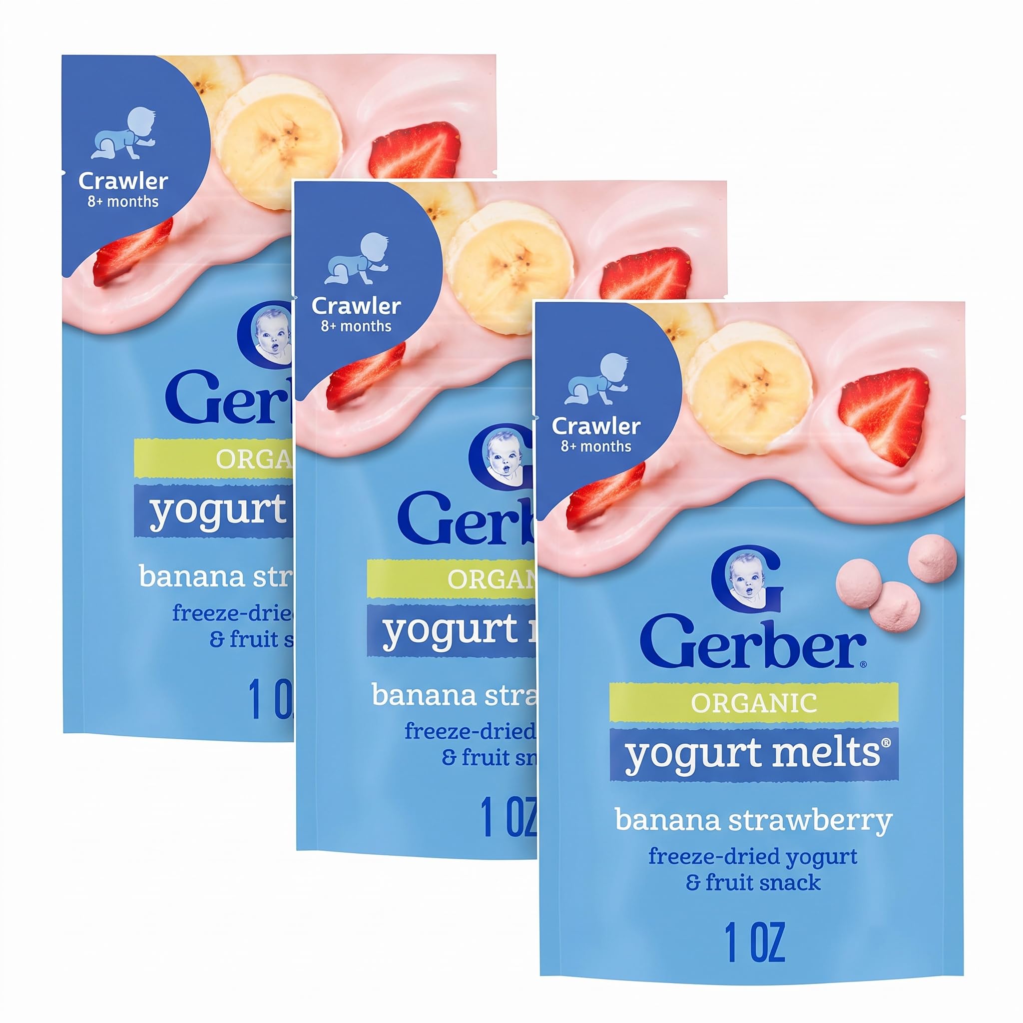 Gerber Stage 3 Baby Food Snacks, Banana Strawberry Organic Yogurt Melts, Baby Led Feeding (Pack of 3)
