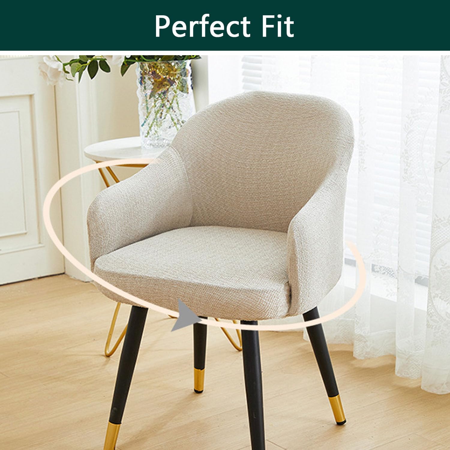 Chenille Curved Back Dining Chair Covers, Stretch Curved Back Chair Slipcover Washable Removable Armrest Counter Height Bar Stools Covers (Yellow,Set of 6)