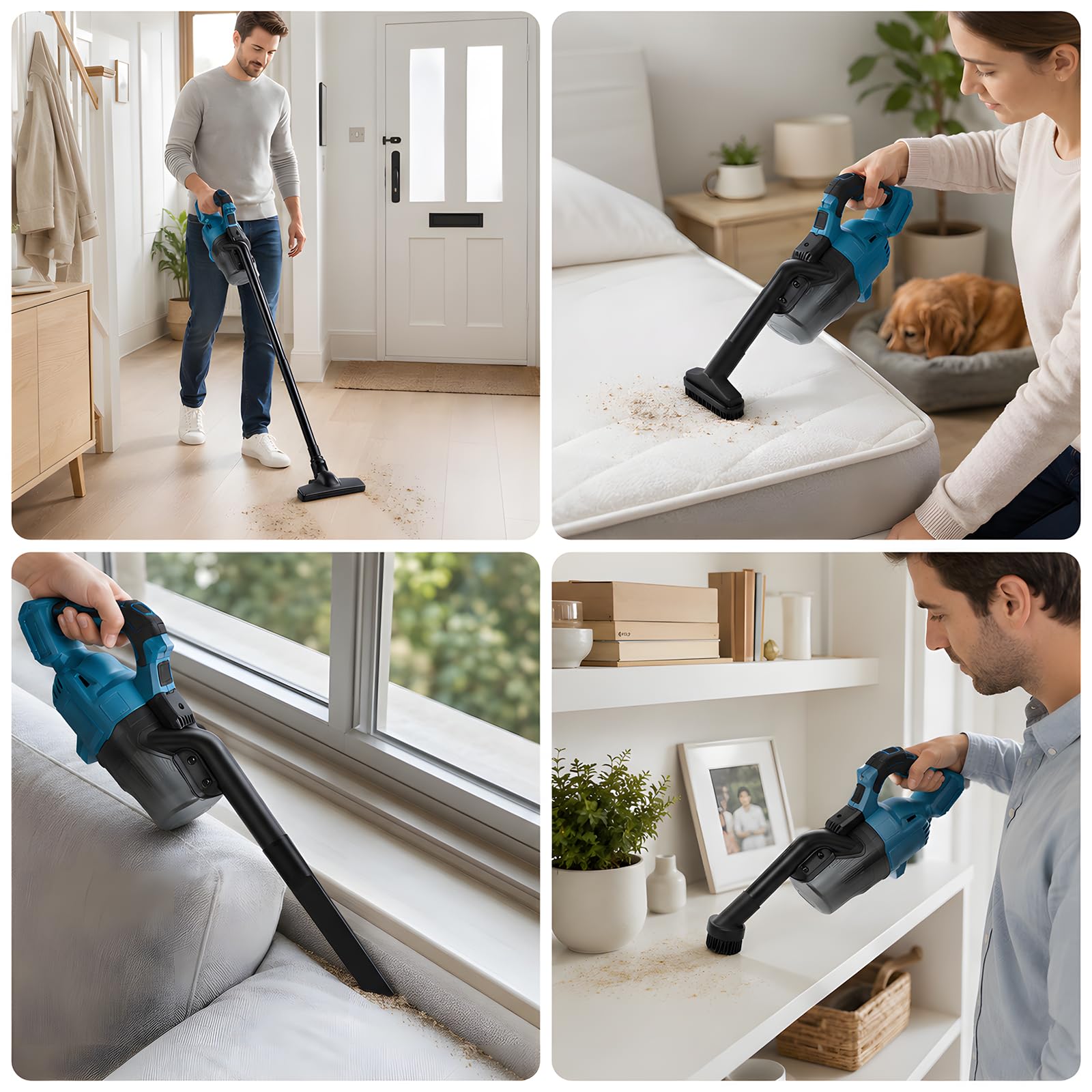 Aspiradora con batería para baterías Makita de 18 V, 10000 Pa 4 en 1, aspiradora de mano portátil, aspiradora de 140 W, aspiradora inalámbrica con vaso grande de 0,75 l, para pelo de animales