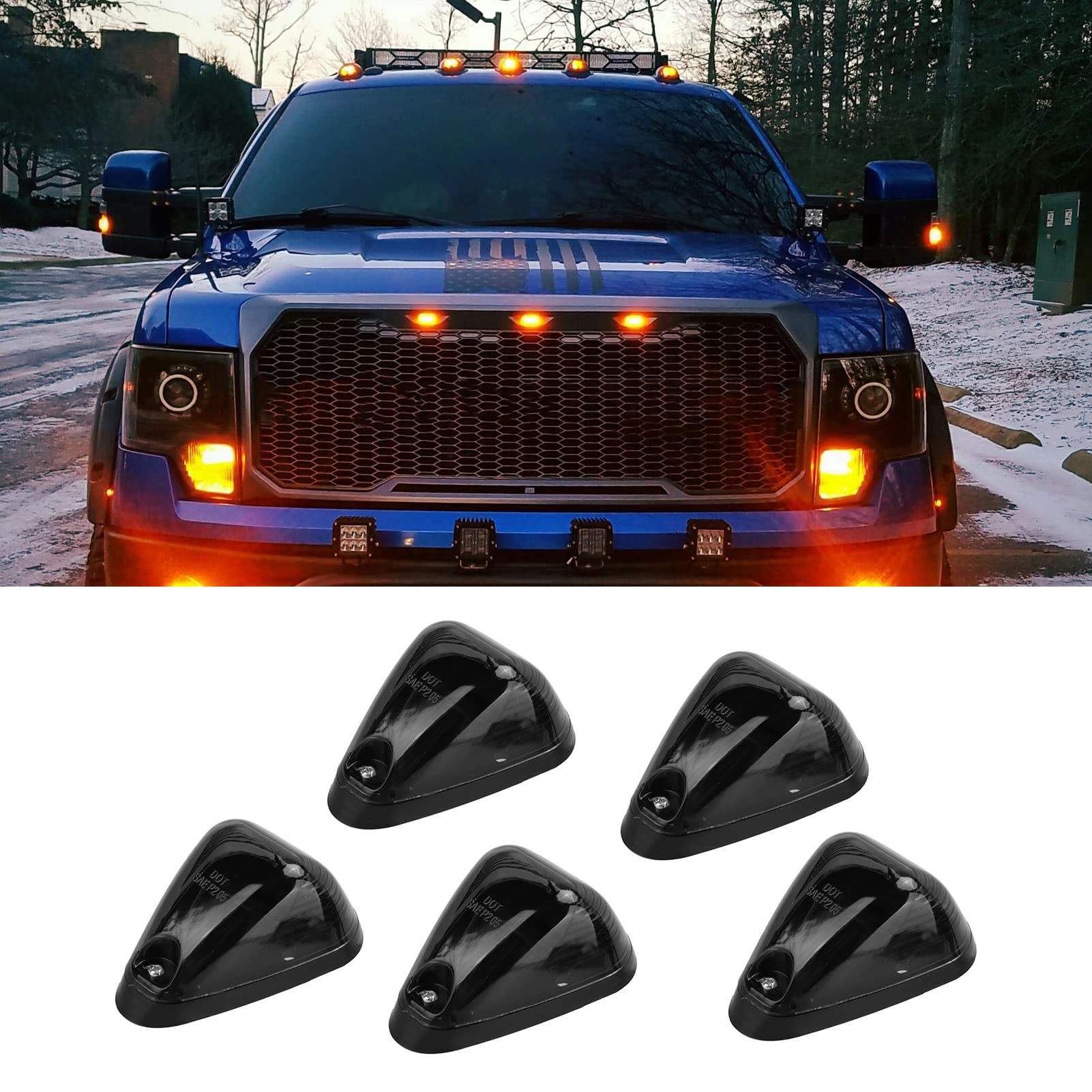 Qiilu Luci sul Tetto della Cabina 5 Set Luci Tetto per Camion LED Luci di Ingombro sul Tetto della Cabina a LED Luci di Posizione per Auto Luce Superiore con Lente fumé e Luce Ambra per Camion e