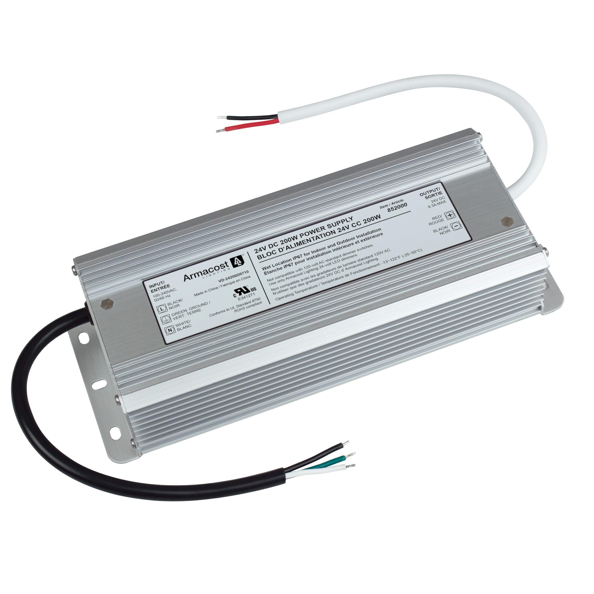 Armacost Lighting 852000 200 Watt, 24V DC LED Power Supply, Silver