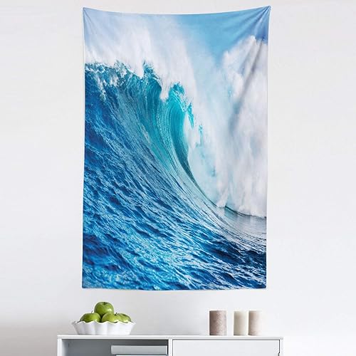 Miniatura 22 de Lunarable Tapiz costero, tumbonas y mar Caribe bajo el parasol naranja, imagen de vacaciones de luna de miel, decoración de tela para colgar