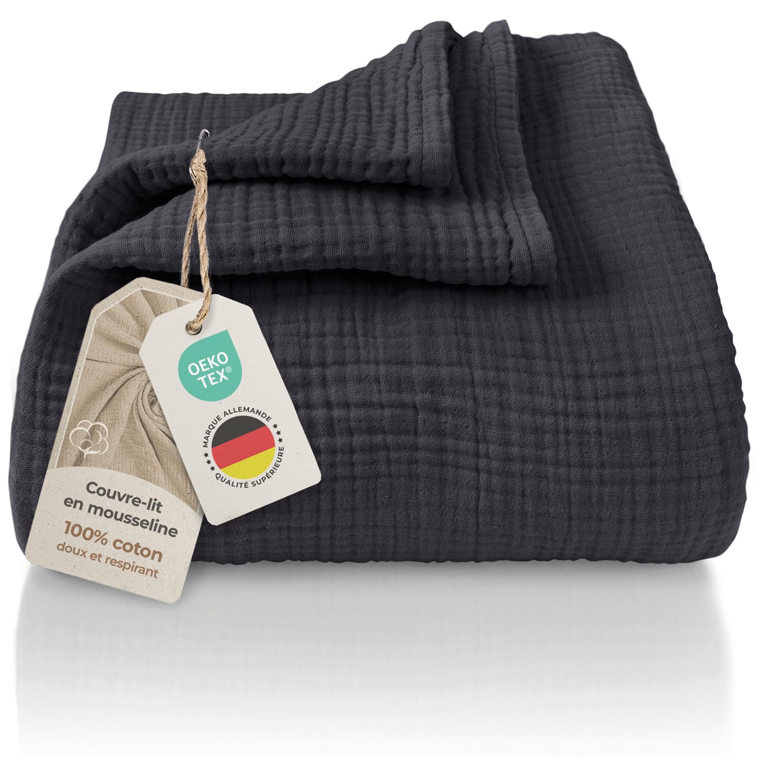 LAYNENBURG Premium Plaid canape Grande Taille en Mousseline 100% Coton – Couvre lit Respirant 4 Couches, Plaid Grande Taille, Jeté de canapé - Couverture légère 150x200 cm de Anthracite