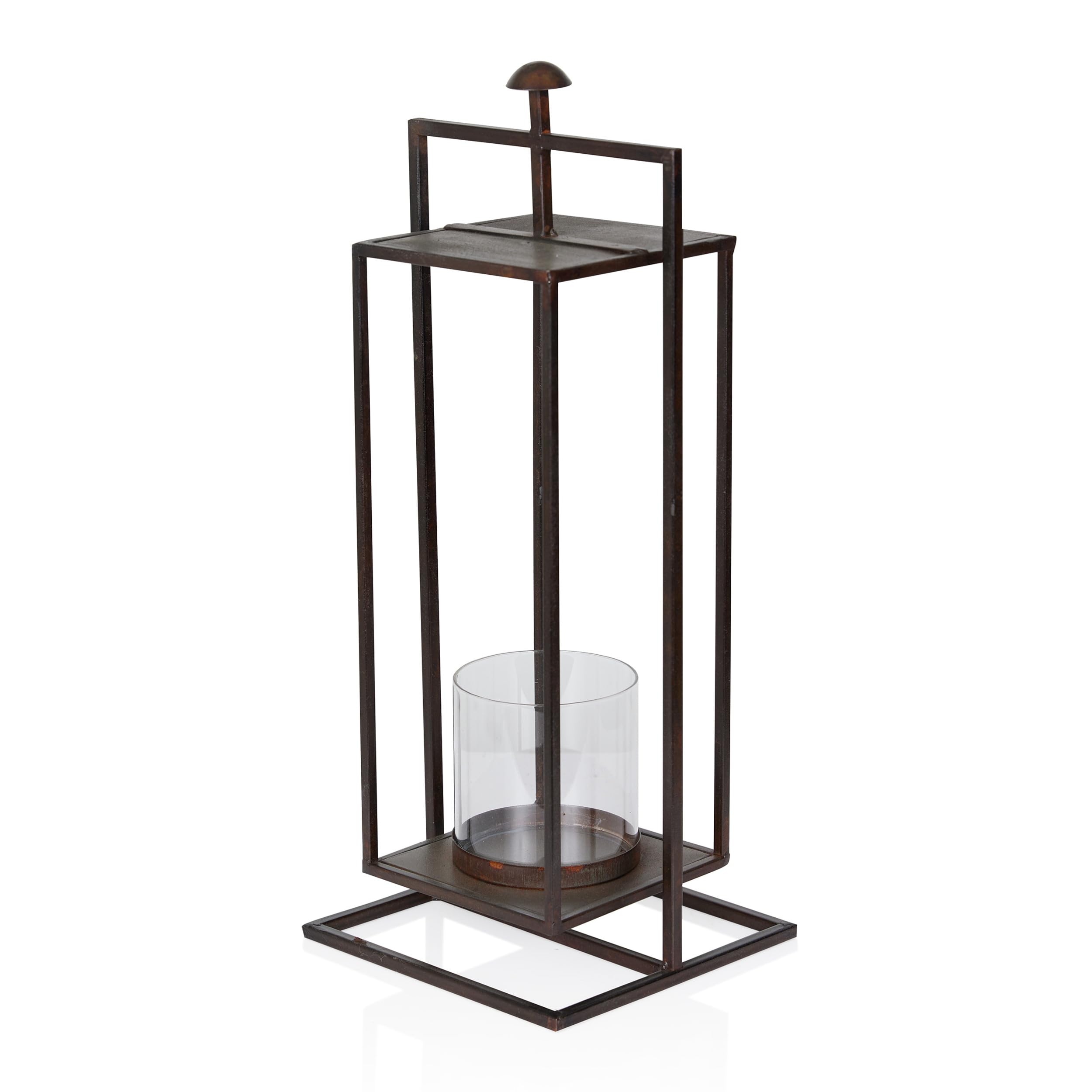 Alpine Corporation 19" Small Rectangular Lantern with Glass Candle Holder , Outdoor Lantern for Patio, Porch, or Deck Décor, Bronze