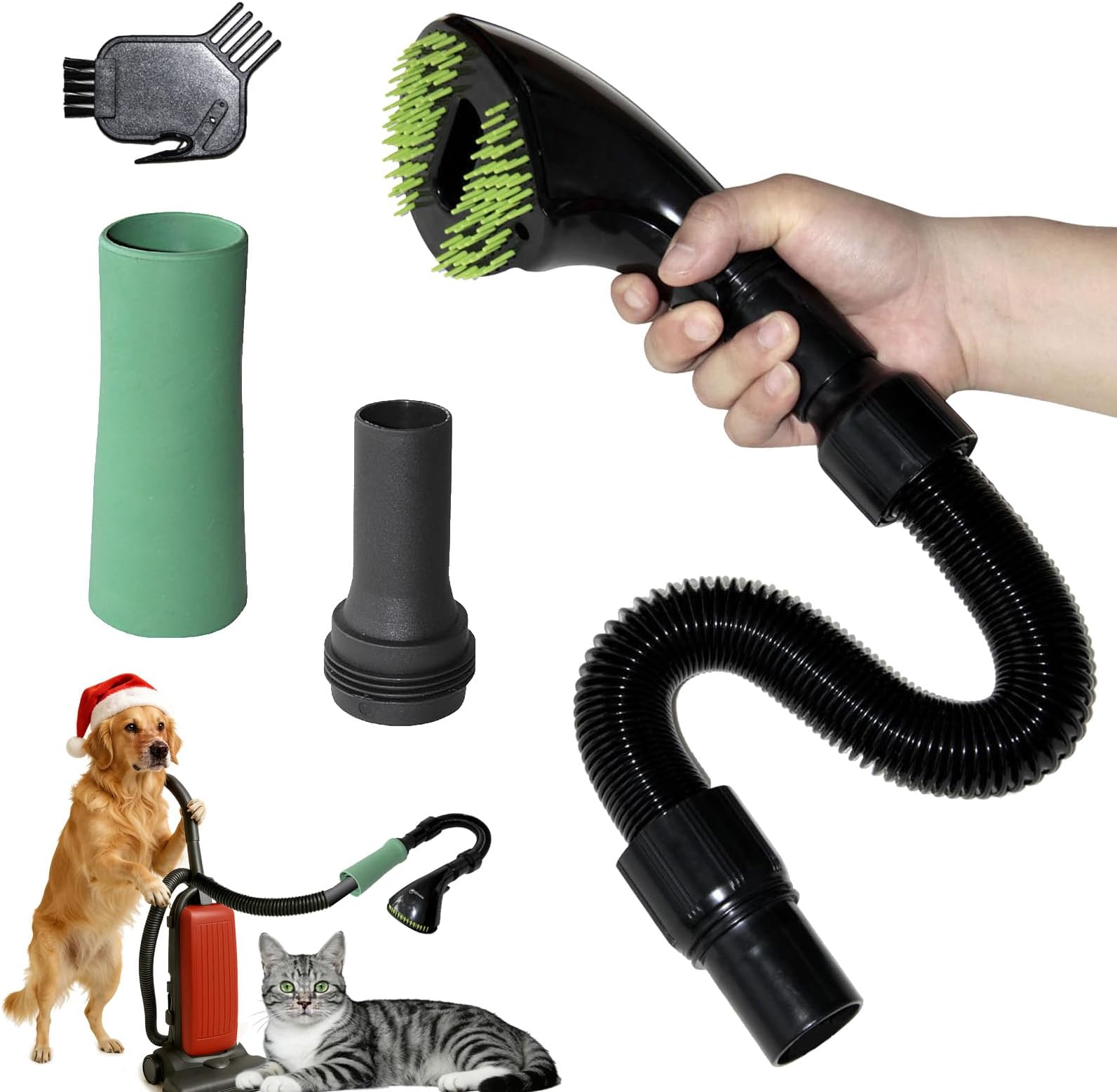 Pet Vacuum Grooming Comb Brush Hair Remover Shedding Deshedding Attachment Tool Kit for Dogs and Cats (black)