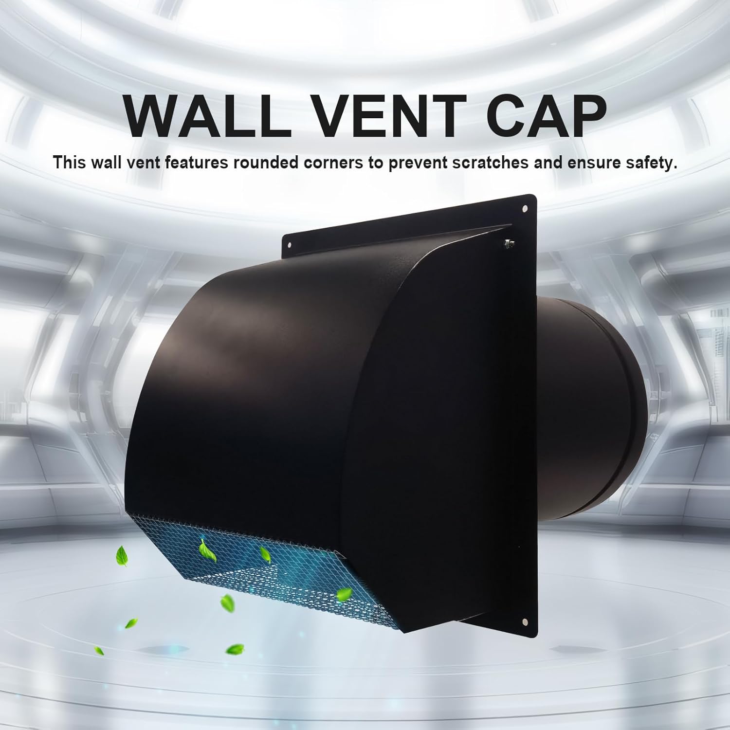 8 Inch Galvanized Steel Hooded Wall Vent,Arc-Shaped Outdoor Wall Vent Cap with Mesh Cover and Damper for Kitchen, Bathroom, Laundry, Garage Ventilation and Exhaust (Black, 8 Inch)