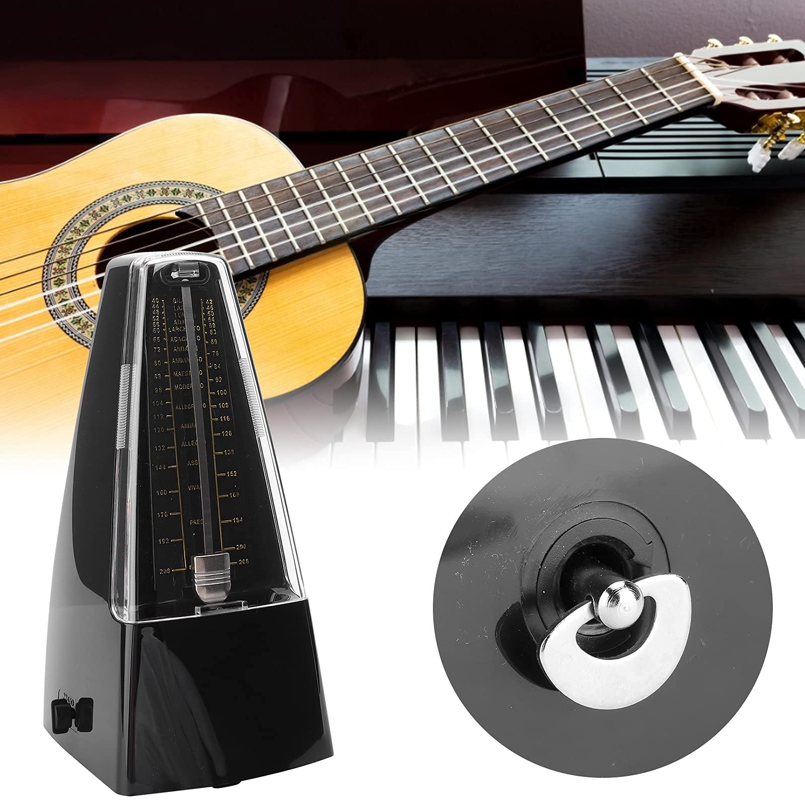 Fafeims Metrónomo Mecánico para Piano, Violín, Bajo y Batería – Temporizador Musical Ajustable con 40–208 BPM, Diseño Clásico Negro sin Pilas, Ideal para Estudiantes, Profesores y Mú