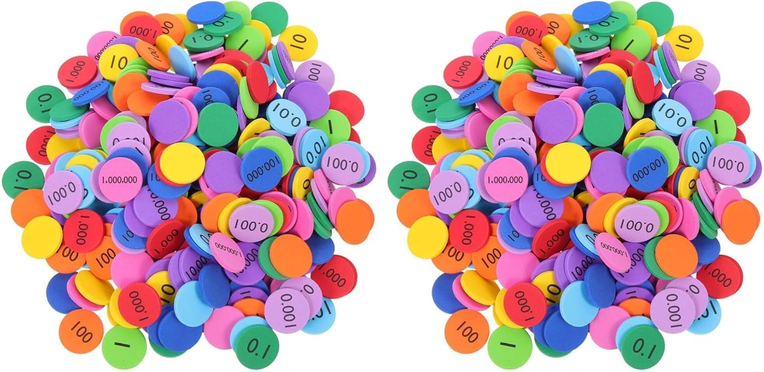 NUOBESTY 300pcs Place Value Disks 10 Values Decimals to Whole Numbers Counting Chips for Kids Base 10 Place Value Manipulatives Math Counters Discs Set for Elementary School Math Supplies (Pack of 2)