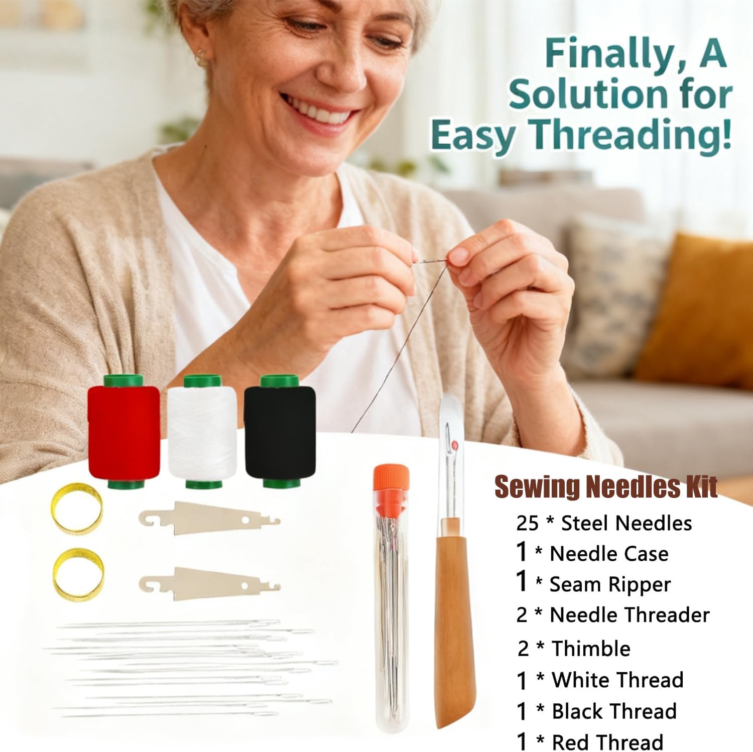 34PCS Big Eye Steel Sewing Needles Kit, Stainless Steel Sewing Needles, Steel Needle Sewing Kit, Steels Needles for Hand Sewing, Suitable for Beginners &Handicraft Enthusiasts & Daily Use