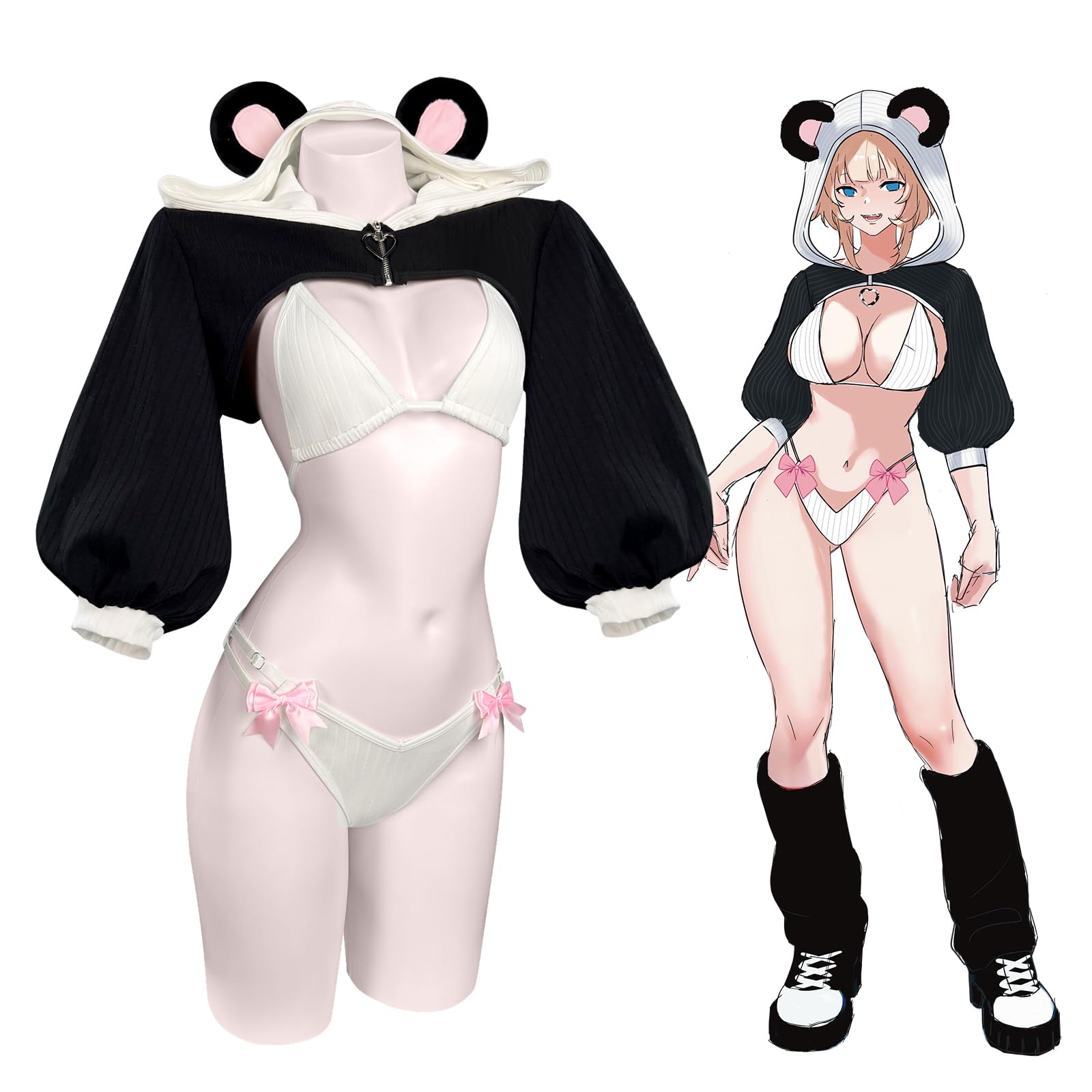 KORURACLUB Disfraz de panda Cozy para adultos, disfraz de panda, cosplay, sexy, anime, bikini para mujer